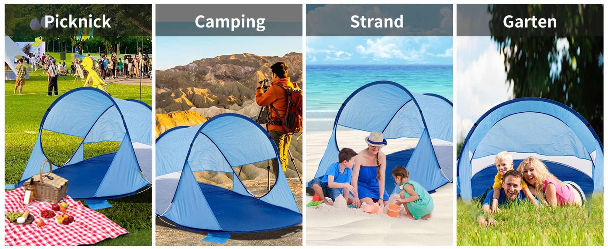Duhome Strandmuschel Pop Up Strandzelt Wetter- und Sichtschutz Wurfzelt Tragbar UV40+ Pavillon 3 Personen für Camping Picknick, Dunkelblau