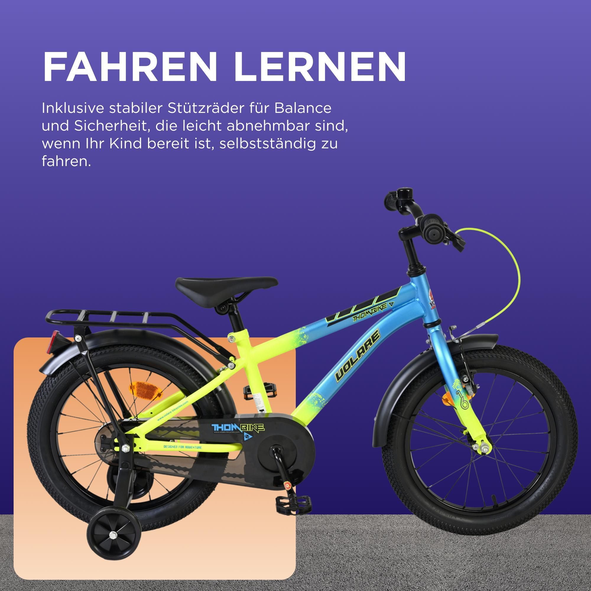 Volare Thombike Kinderfahrrad - Jungen - 16 Zoll - Blau-Gelb