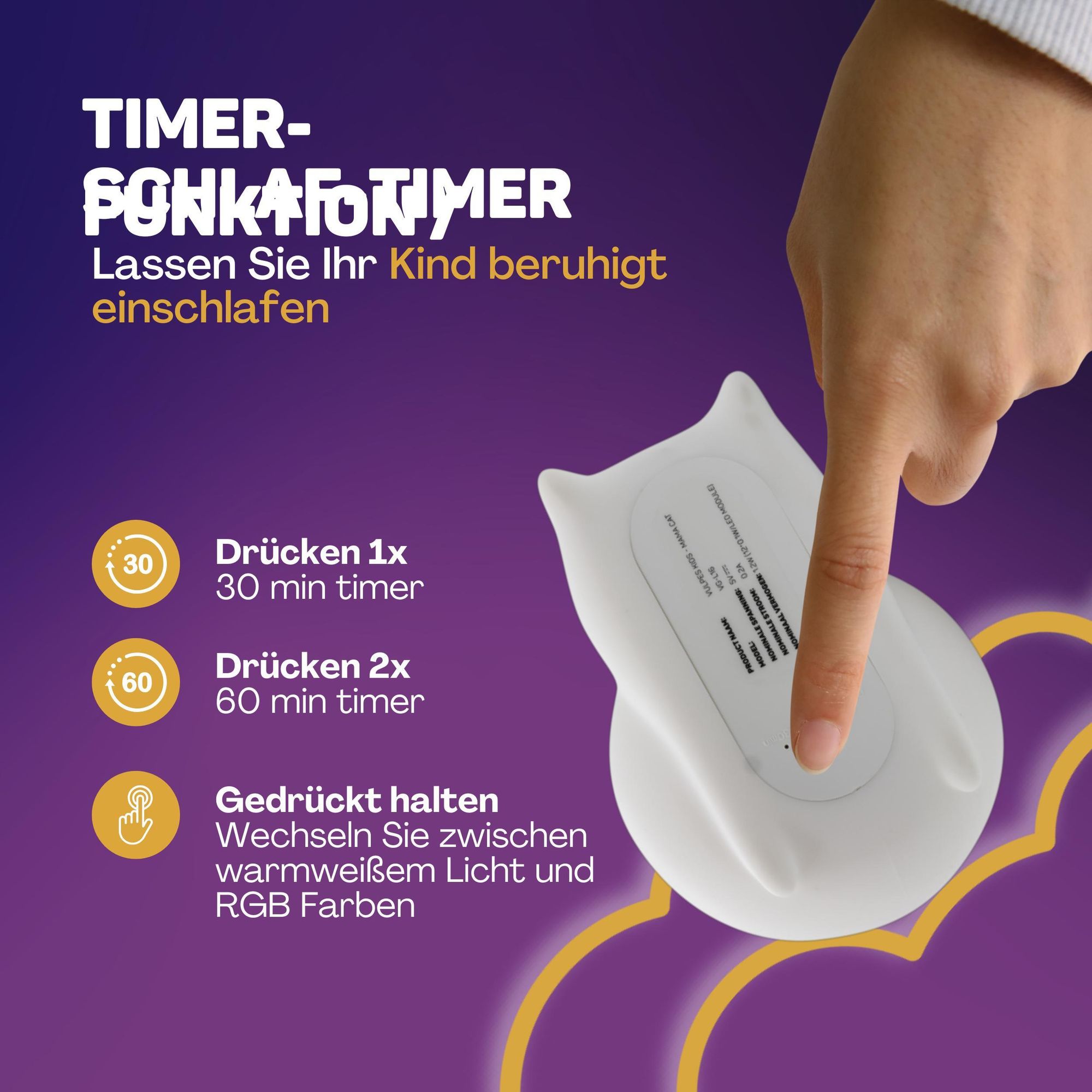 Vulpes Goods kabellose Tischleuchte LED | Dimmbar Nachtlicht Kinder | Touch Nachttischlampe in Katze Form | Usb nachtlicht aufladbar mit Timerfunktion