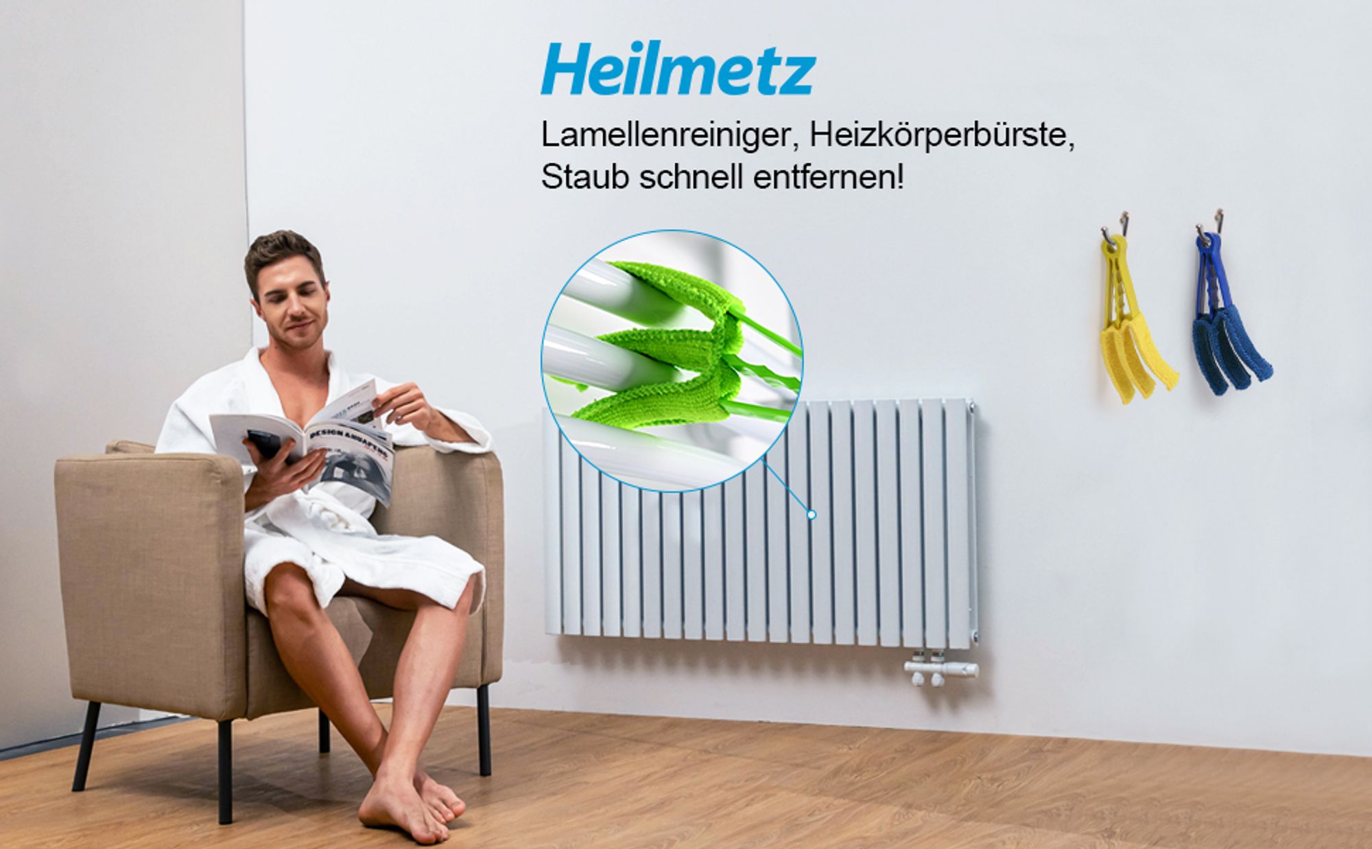 Heilmetz Reinigungsbürste Hand waschbarer Mikrofaser bürste, Staubwedel-für Jalousien, Klimaanlage, Badheizkörper, Lamellen-Reiniger 2 Stück