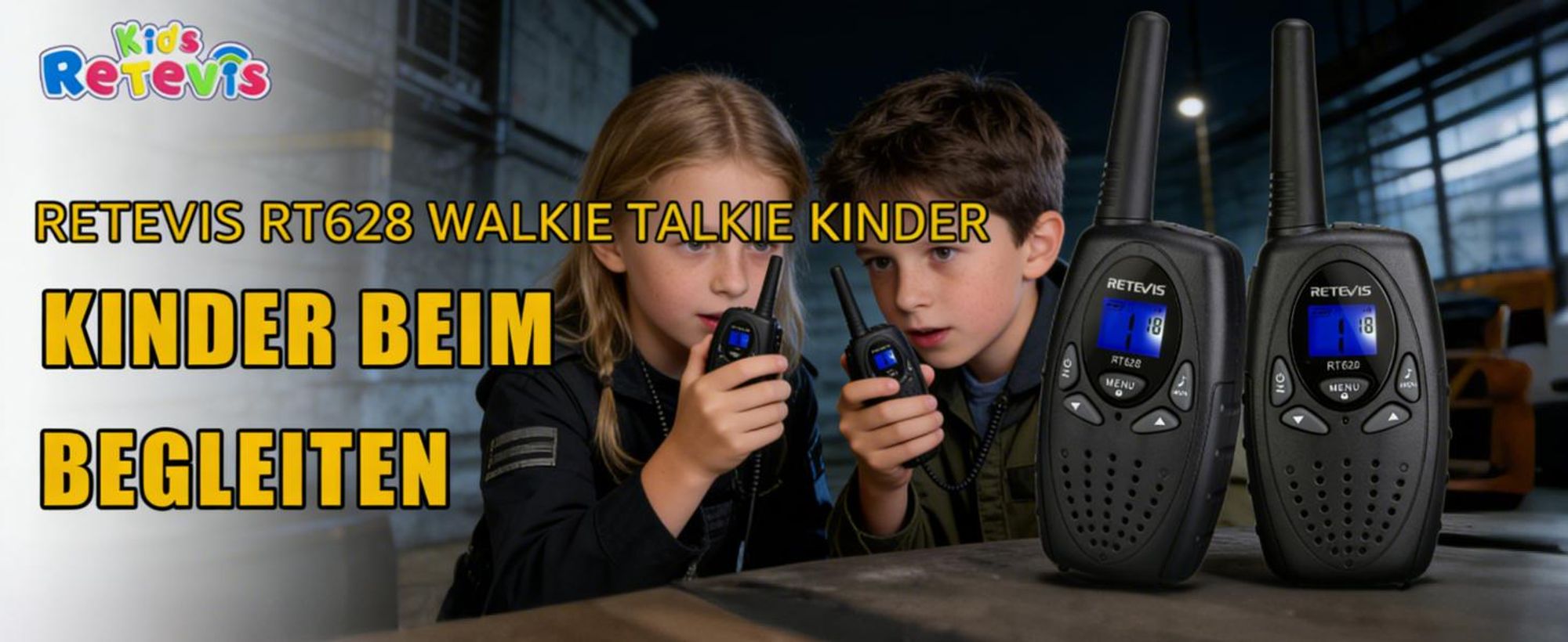 Retevis RT628 Walkie Talkie Kinder, 8 Kanäle VOX LCD Display, Spielzeug, Geschenke für Kinder, für Jungen und Mädchen im 4–12 Jahren Camping