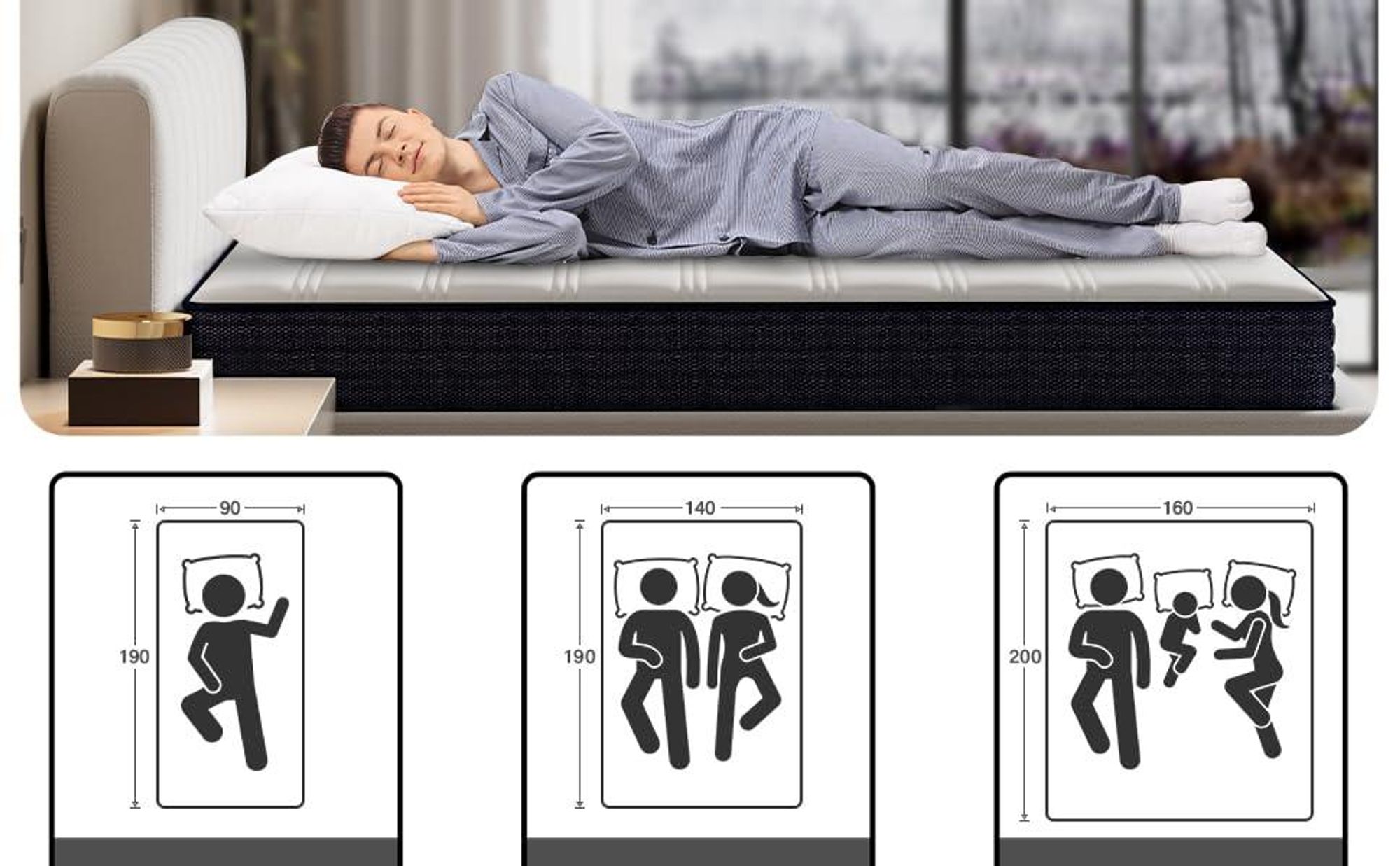 TEENO Federkernmatratze, 160 x 200 cm, 22 cm dick, Memory-Schaum, 7 Komfortzonen, robust und langlebig, hohe Belastbarkeit, atmungsaktiv