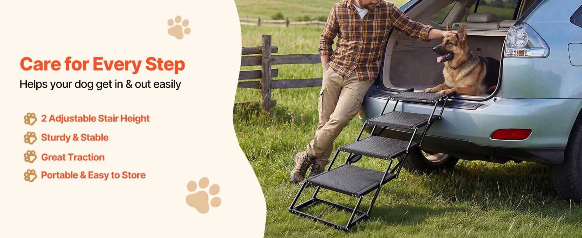 VEVOR Hundetreppe Auto Klappbar 4-Stufig, Extra Breite Hunderampe für Große Hunde mit Rutschfester Oberfläche, Tragbare Einstiegshilfe für Auto, SUV, LKW, Hochbett, Sofa, Tragkraft bis 113 kg