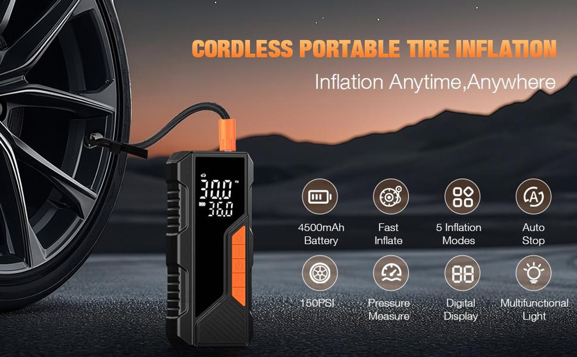 Elektrische Luftpumpe, 6000mAh Tragbare Elektrische Pumpe, Luftkompressor mit Powerbank und LED-Taschenlampe, für Autos, Fahrräder, Motorrad, Bälle
