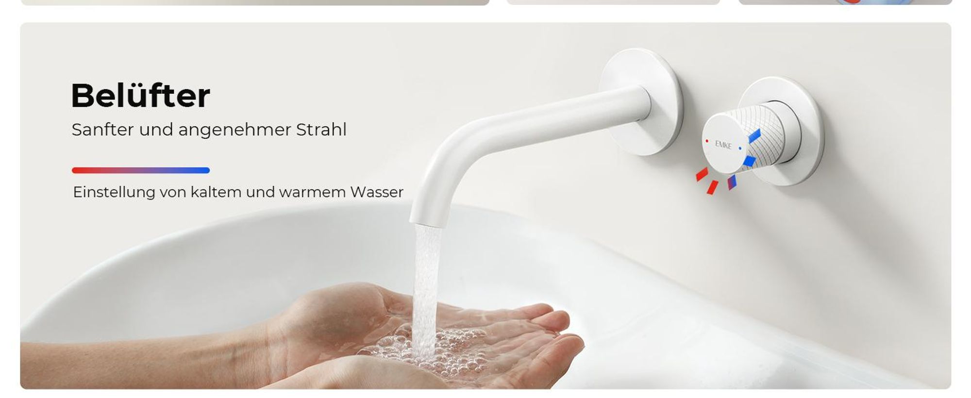 EMKE Unterputz Wandarmatur, 360° schwenkbar, 2-Loch Badarmatur aus Messing, Wandmontage für Waschbecken,288 x 210 x 70mm,Weiß