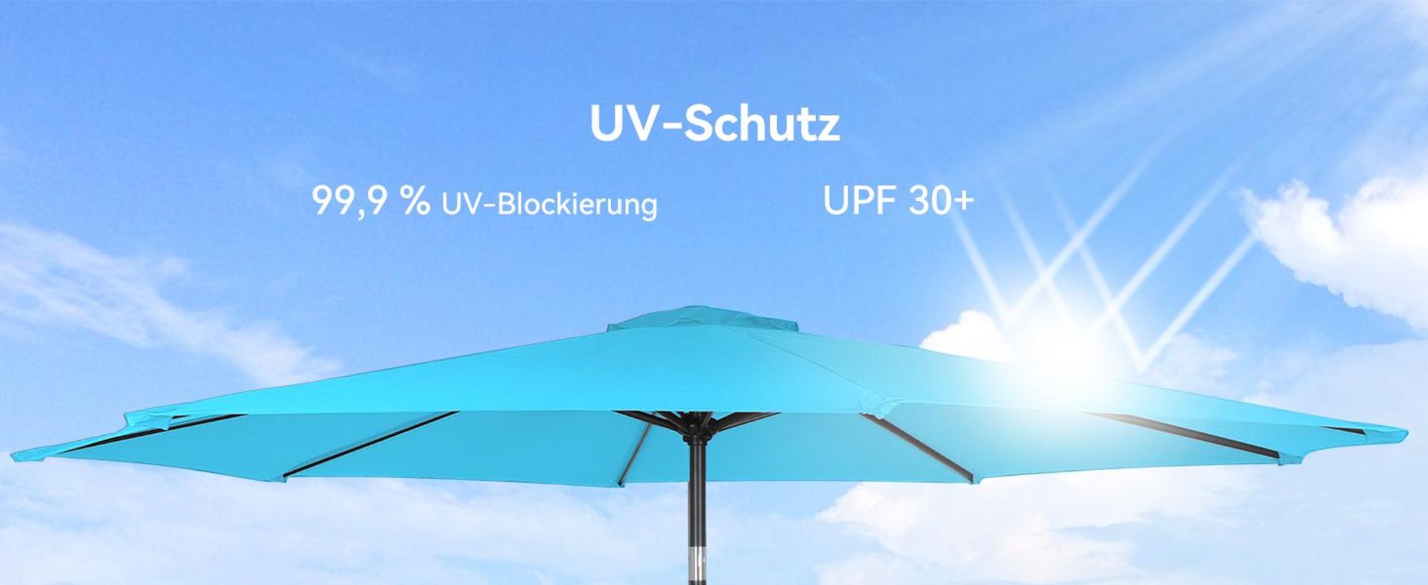Puluomis Sonnenschirm Balkonschirm Strandschirm Marktschirm Ø290cm Neigbar Gartenschirm Terrassenschirm Sonnenschutz Blau