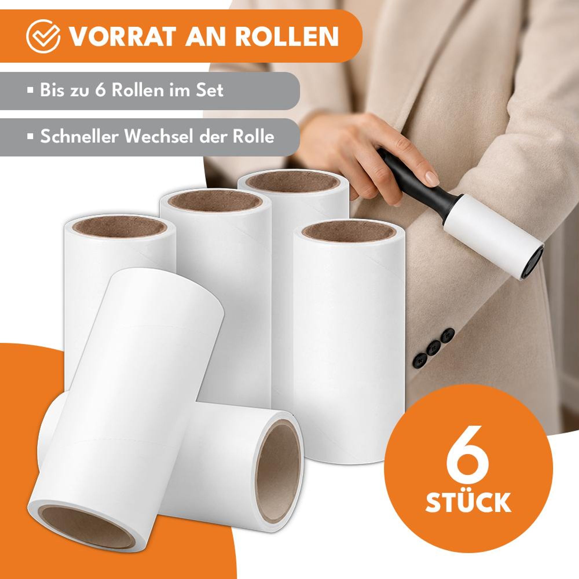 KRUMAD Fusselrolle Tierhaarentferner Set 6, Hundehaar Entferner, Katzenhaar Roller für Kleidung, Sofa und Auto, wiederverwendbarer Fusselroller