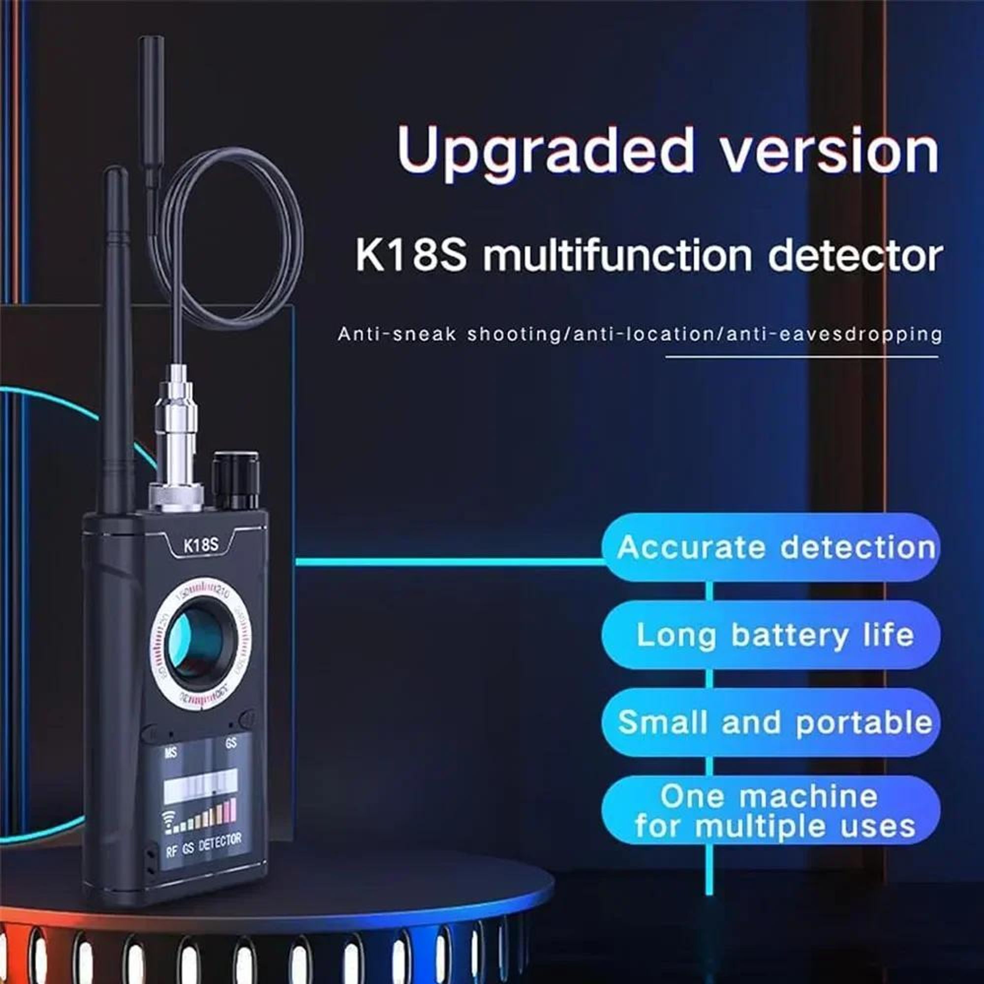 K18S Drahtlose Detektorkamera Multifunktionaler, intelligenter Rückfahrkamera-Finder für Autos (1 MHz–6,5 GHz) mit Erkennung der GPS-Signalstärke