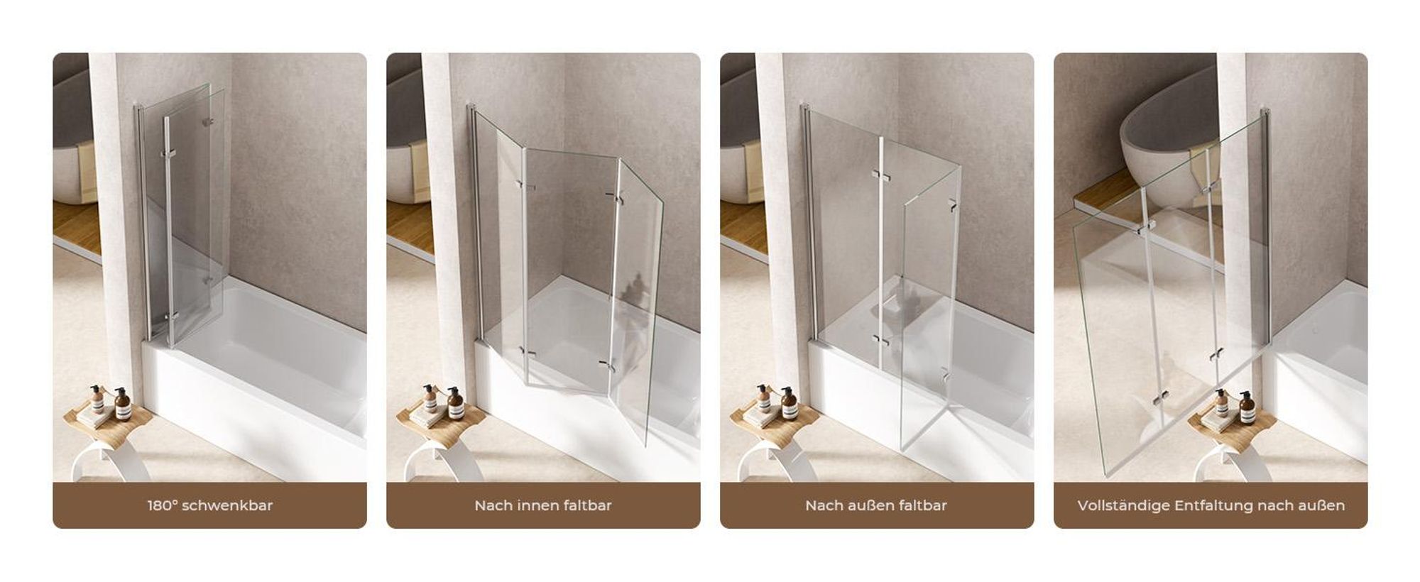 S'AFIELINA Badewannenaufsätze 130 x 140 cm 3 Stück Faltbare Duschabtrennung aus 6mm ESG Clear NANO Beschichtung ESG-Sicherheitsglas