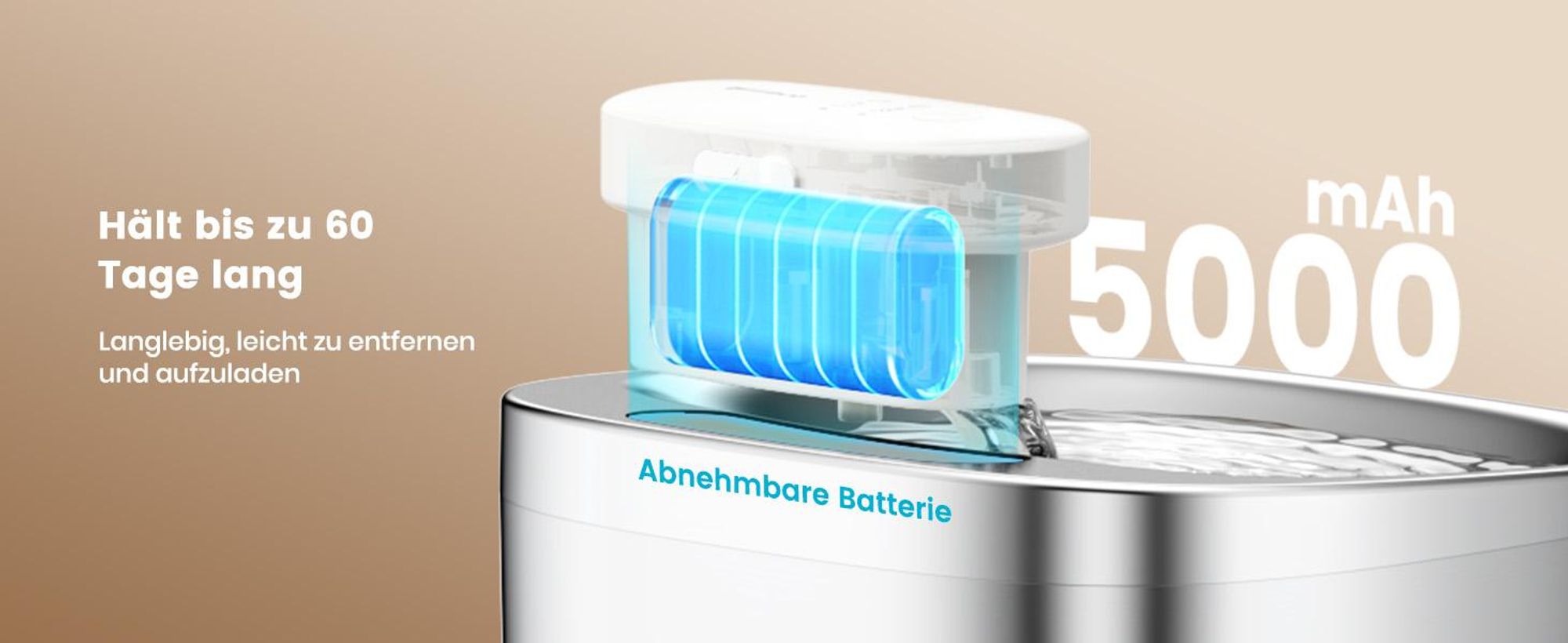Oneisall Trinkbrunnen Kabellos, 3.5L mit Bewegungsmelder, 60 Tage Batteriesdauer