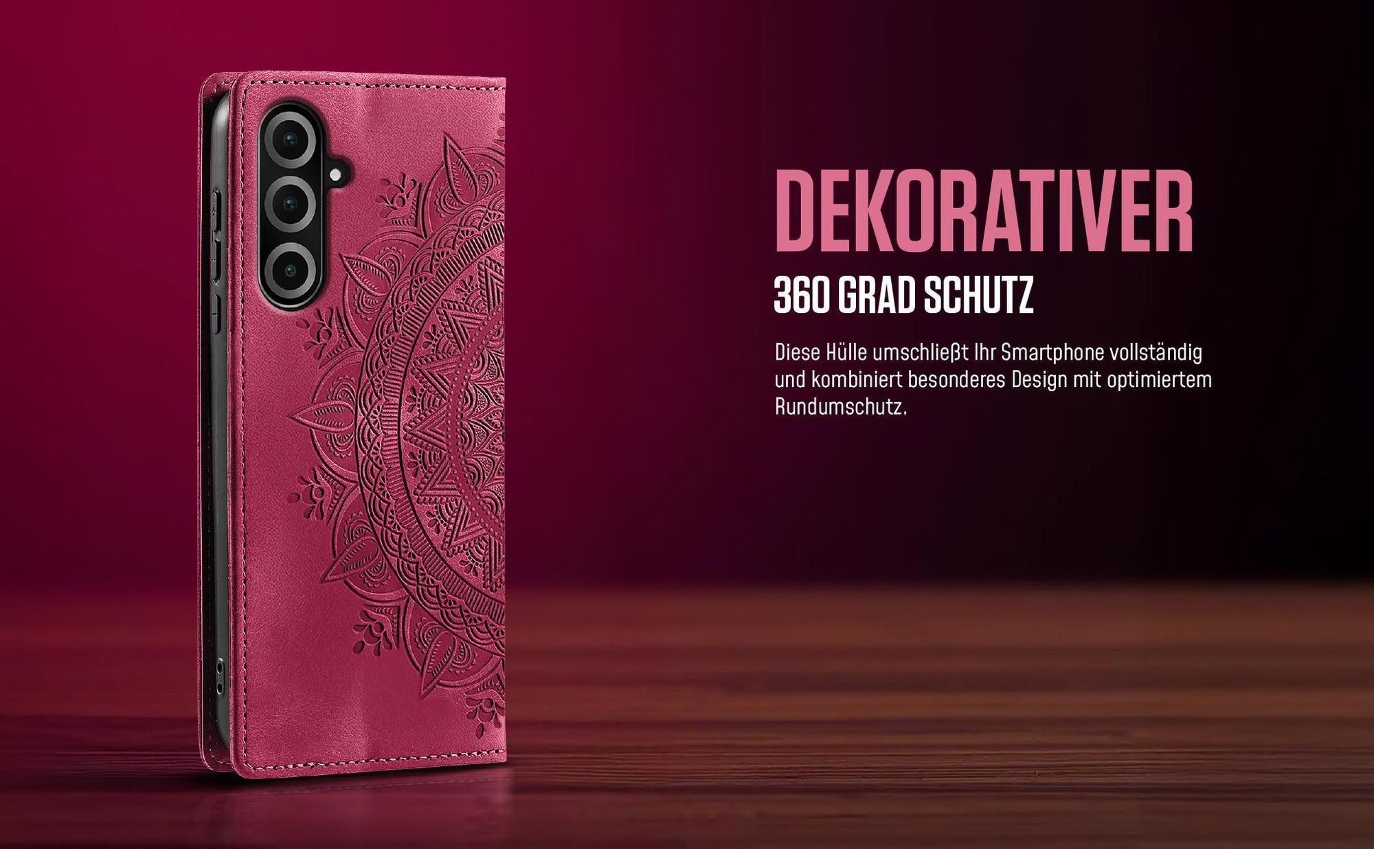 Mandala Flipcase in Magenta für Samsung Galaxy A26 5G mit 360 Grad Schutz