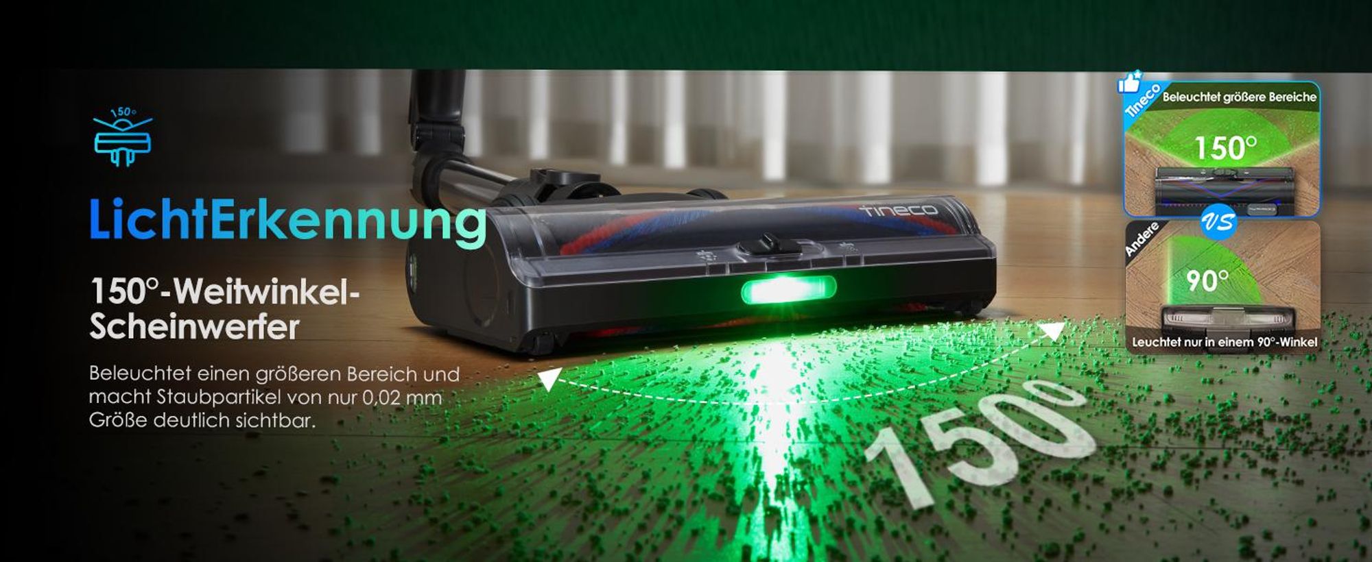 Tineco PURE ONE S70 Akku Staubsauger, 200 AW, LED, 3DSense Pro Reinigungssystem, 95 Min. 6-stufiges Filter, ZeroTangle-Bürste, Handstaubsauger