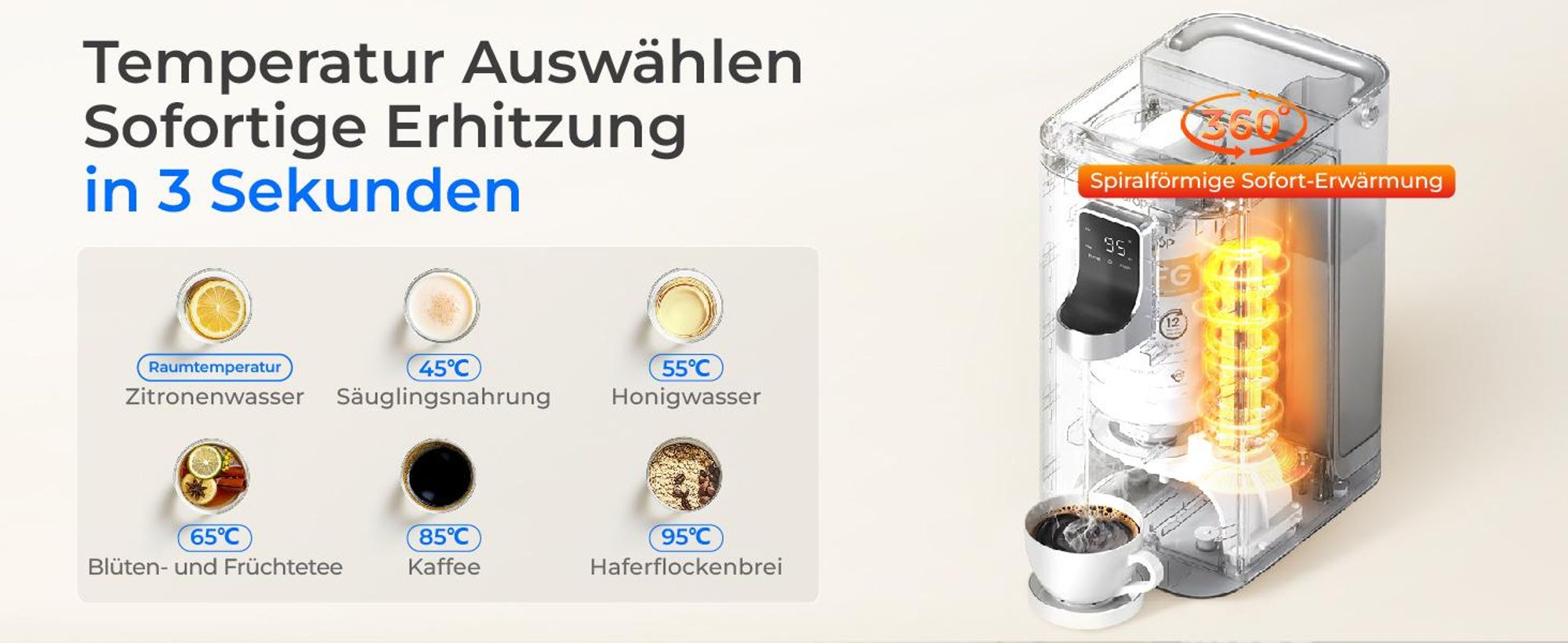 [Mineralien] Waterdrop K19-HG Umkehrosmose-Wasserfiltersystem für die Arbeitsplatte, Sofort-Heißwasserspender, Tragbar, 7-Stufig mit UV