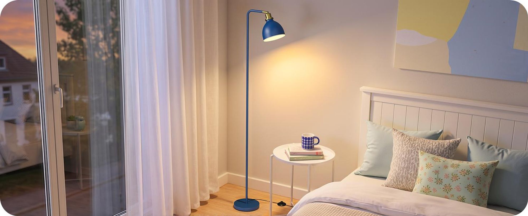 EDISHINE Stehlampe Industriell, Verstellbarer Kopf, Inkl. LED, Marineblau mit Metall-Lampenschirm, E27-Fassung, 2700 K Warmweiß, Leselampe