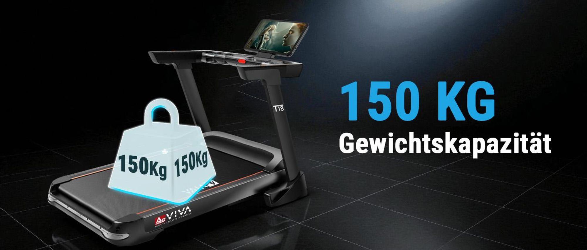 Laufband klappbar AsVIVA T18 Heimtrainer bis 20 km/h 15% Steigung mit Touchscreen Bluetooth bis 150kg für Zuhause