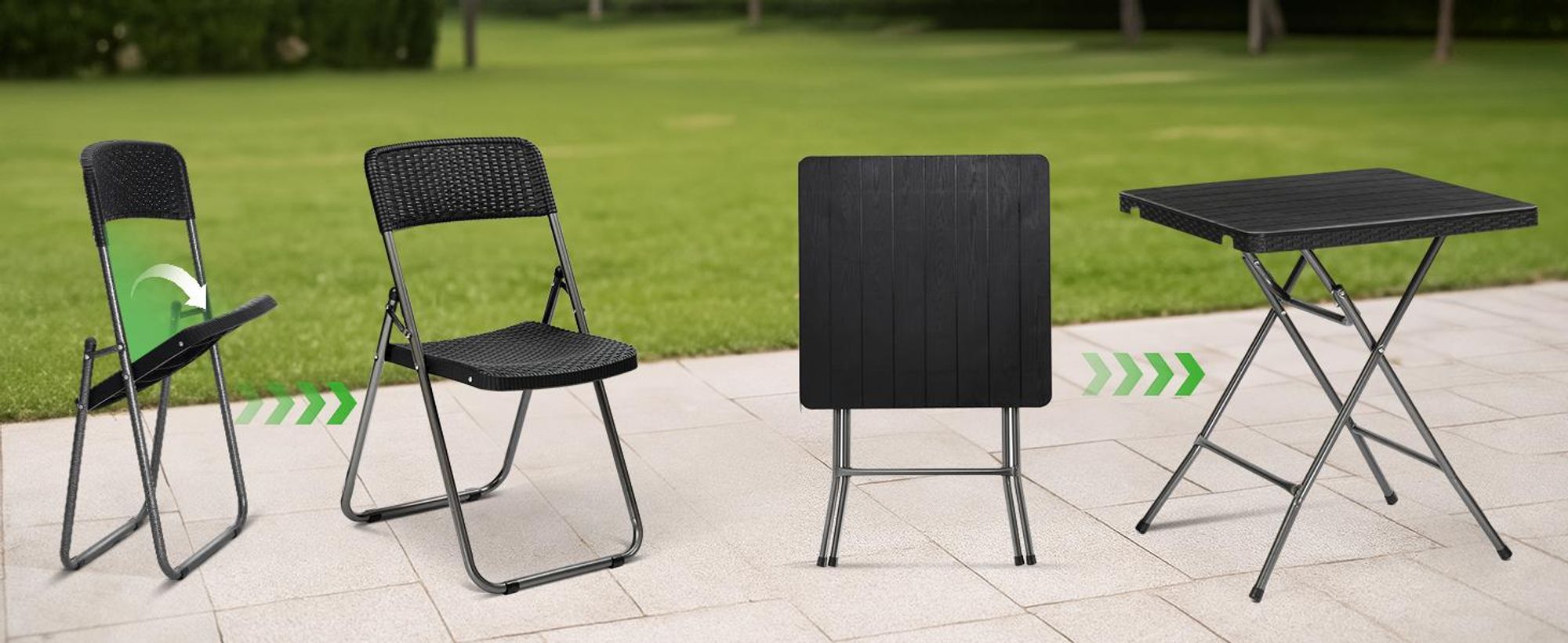 Sekey Poly-Rattan Bistro-Set 3 set Balkonset Klappmöbel Klappstuhl Schwarz