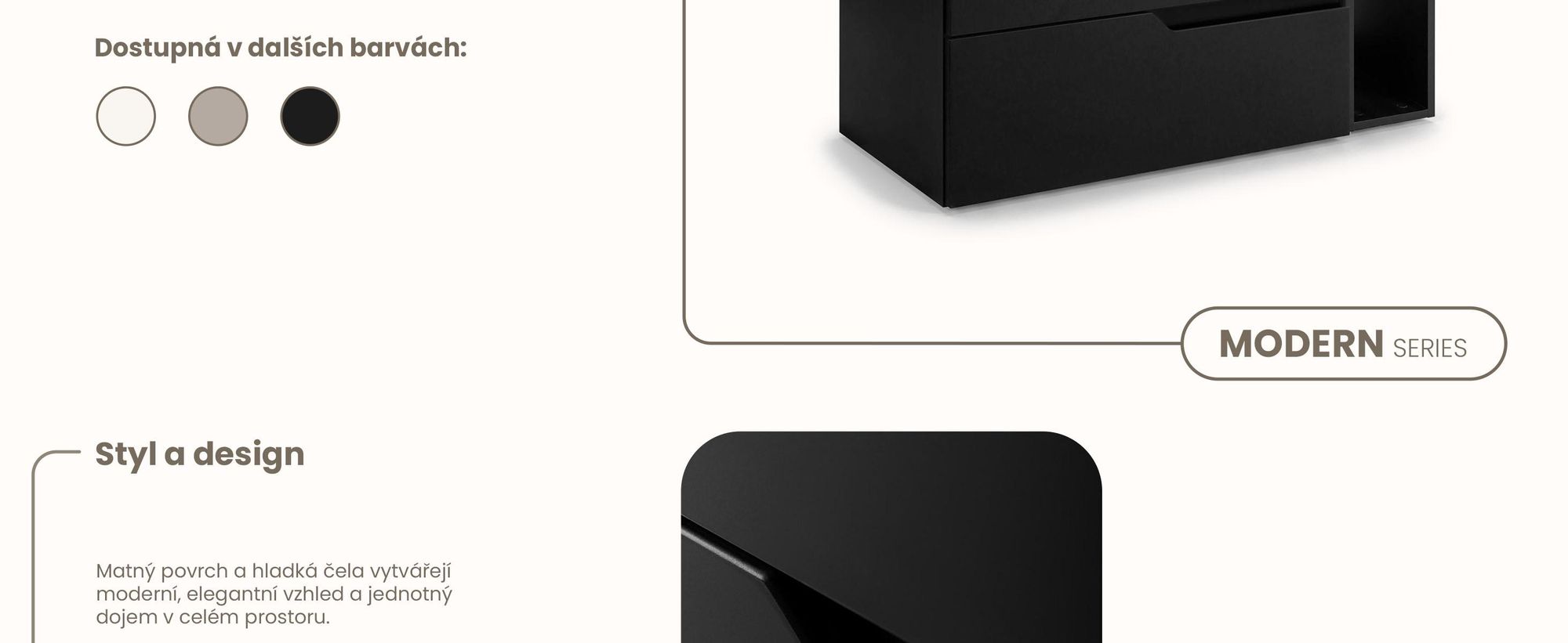 RODAN | Skříňka pod Umyvadlo - Černá - 80 cm - S Deskou Stolu - 2 Zásuvky - Závěsné - S bočním Regálem - MODERN