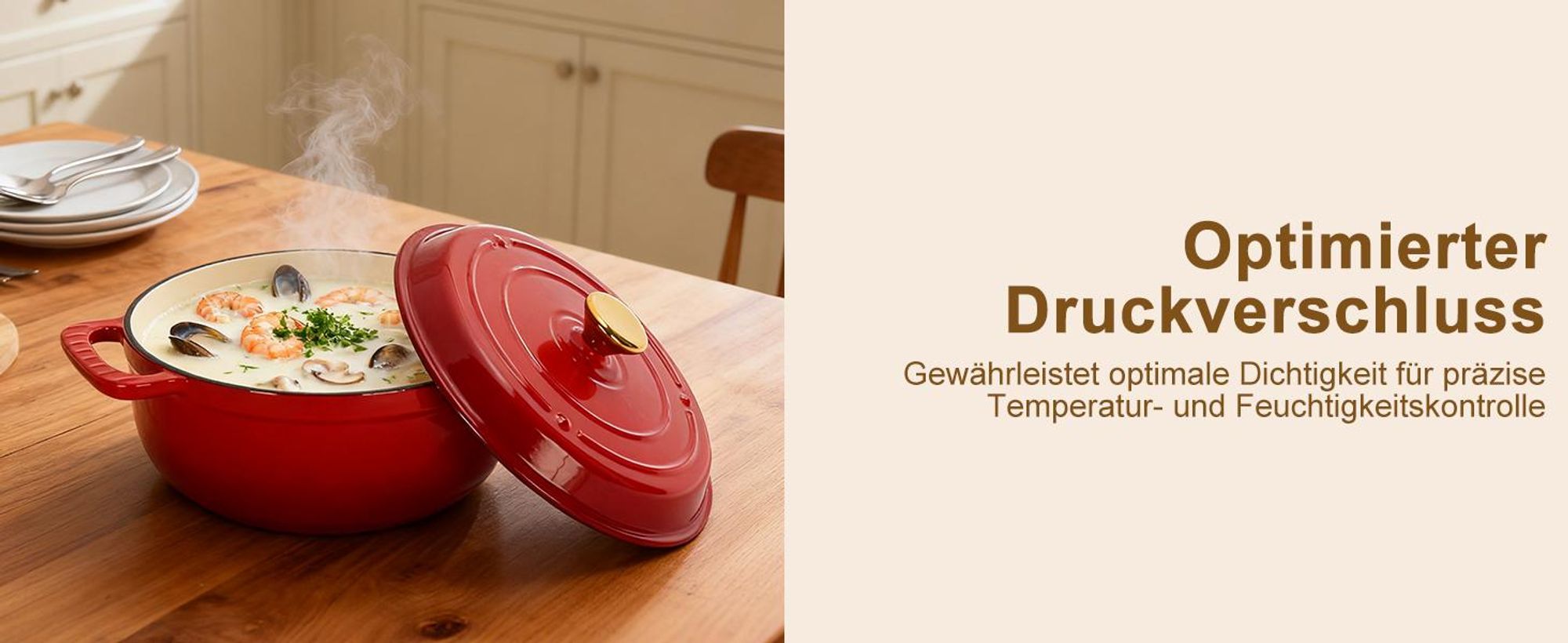 FCH Gusseisen Topf 26cm - 6QT-5.5L Emaille Bräter mit Deckel backofengeeignet - für Küche Backen Schmoren Braten (Rot)