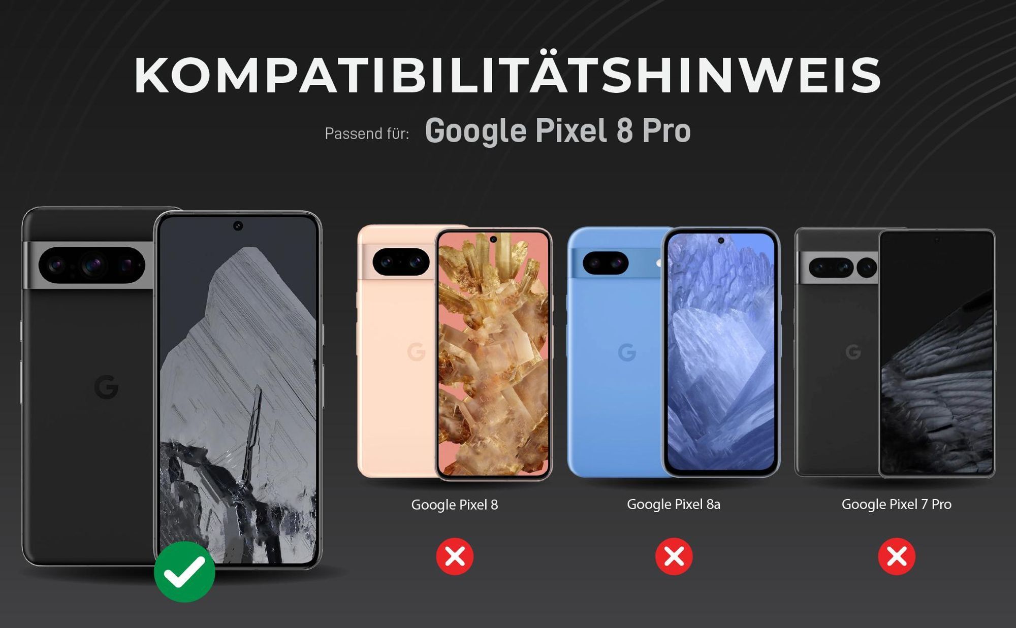 Kompatibilitätshinweise Kameraglas für Google Pixel 8 Pro