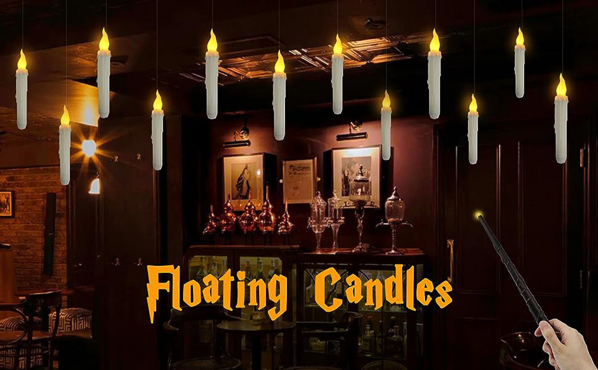 12Pack Halloween LED-Kerzen Kabellos Weihnachtskerzen LED Christbaumkerzen Fernbedienung Flackernde Flamme mit Zauberstab Warm weiß