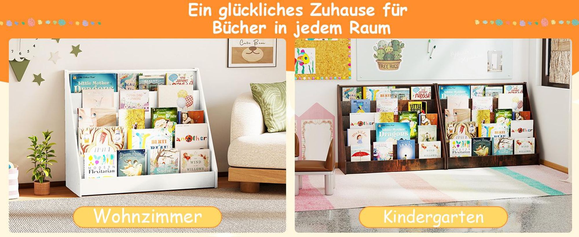 COSTWAY Kinderregal mit 5 Fächern, Bücherregal für Kinder, Zeitungsständer aus Holz, Aufbewahrungsregal für Kinderzimmer, 91 x 38 x 76,5 cm (Natur)