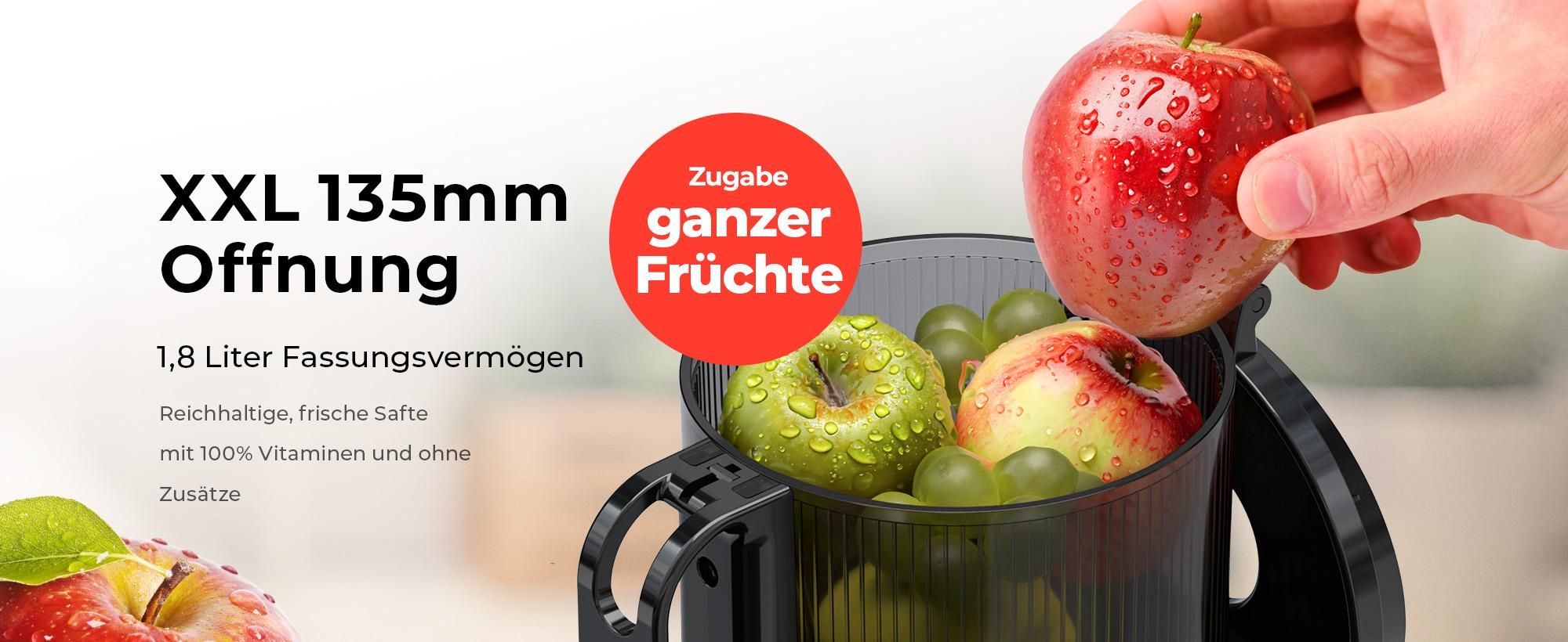 Balter Entsafter für Obst und Gemüse, 300W Saftpresse, Große 1300mm Einfüllöffnung inkl. Reinigungsbürste, Dreifach Filter, Leise, BPA-frei, Anthrazit
