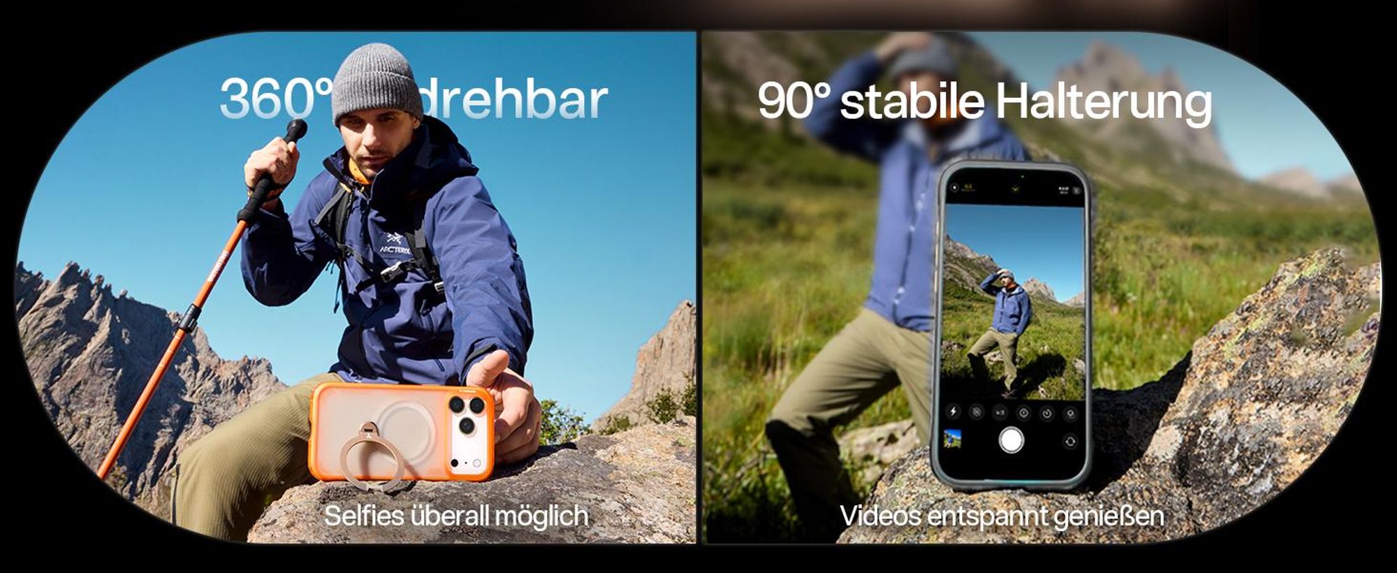 TORRAS für iPhone 17 Pro Max Hülle Ostand Q3 Air mit echtem Airbags Doppelter Schutz 360° Magnetischer Robust Ständer Matt Handyhülle mit Orange