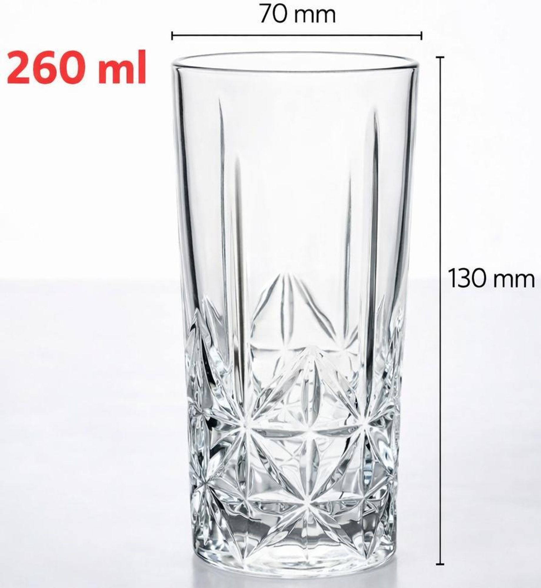 24er Set Trinkgläser 260 ml, Wassergläser Longdrinkgläser Cocktailgläser mit Relief, klar