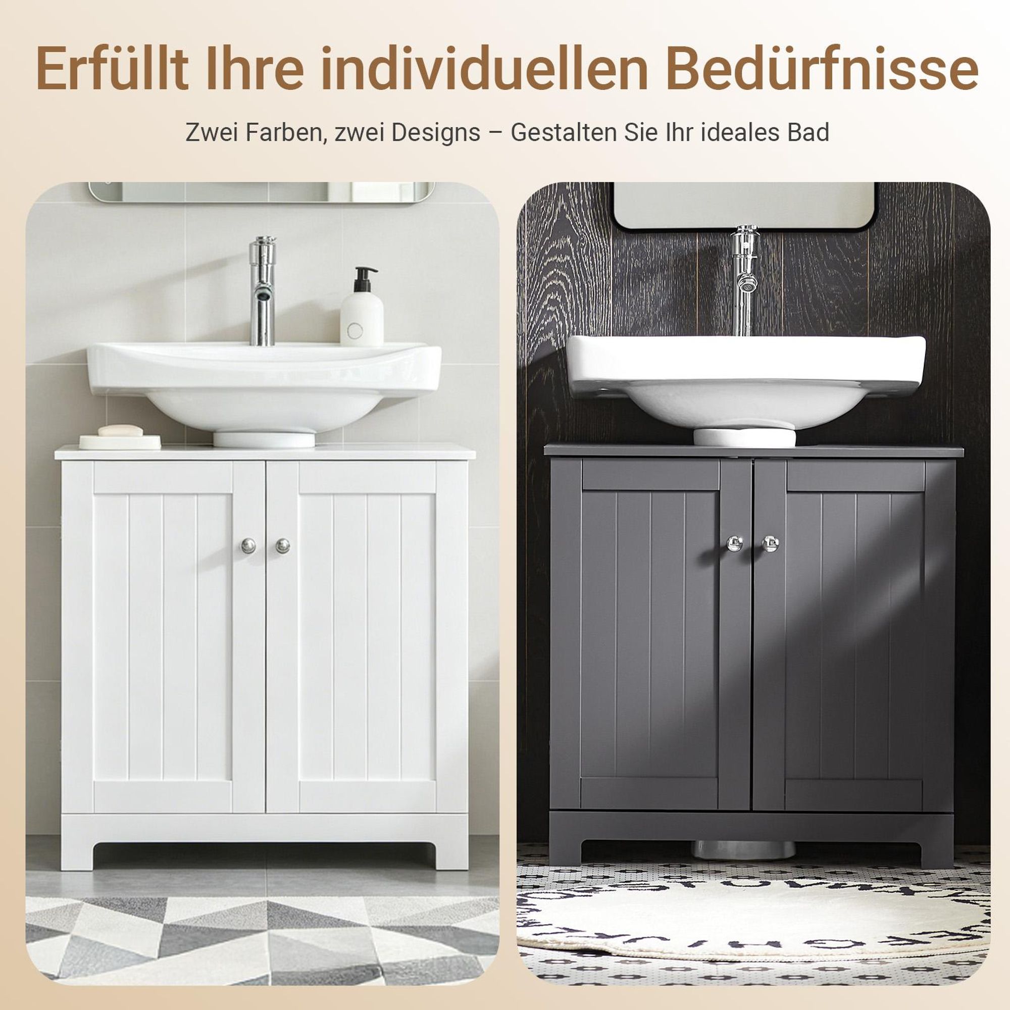 SoBuy Waschbeckenunterschrank für Standwaschbecken, 60x29x60 cm | Badschrank mit 2 Türen und verstellbarem Einlegeboden, Weiß BZR18-II-W