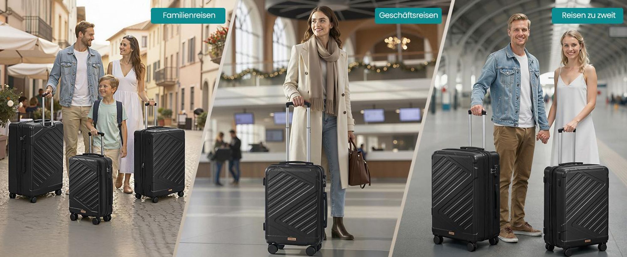 SONGMICS Koffer, Hartschalenkoffer mit TSA-Schloss und Koffergurt, Handgepäck, M, 55 cm, für Urlaub, 4 Rollen, schwarz