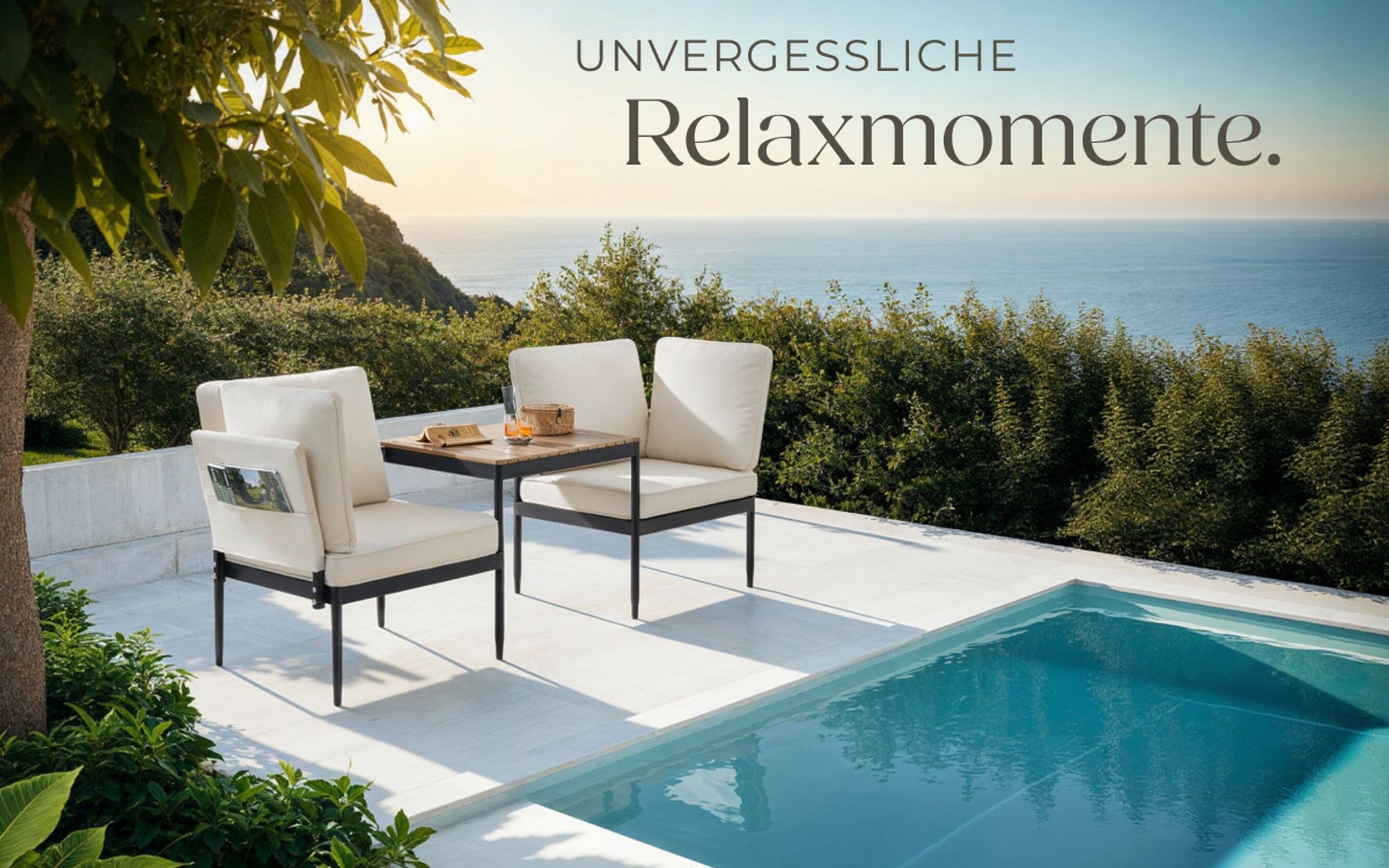 tectake® Aluminium Gartenlounge-Set Magaluf 5 in 1 Funktion, 5-fach verstellbare Lehne, dicke Polsterung