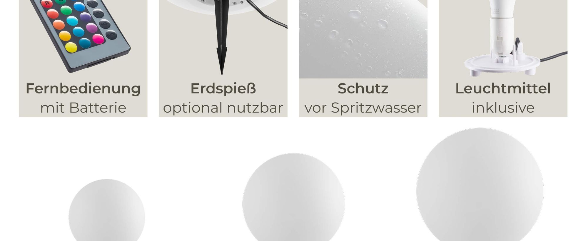 tectake® Kugelleuchte Luminous Globe mit LED-Beleuchtung, 12 W inklusive Erdspieß