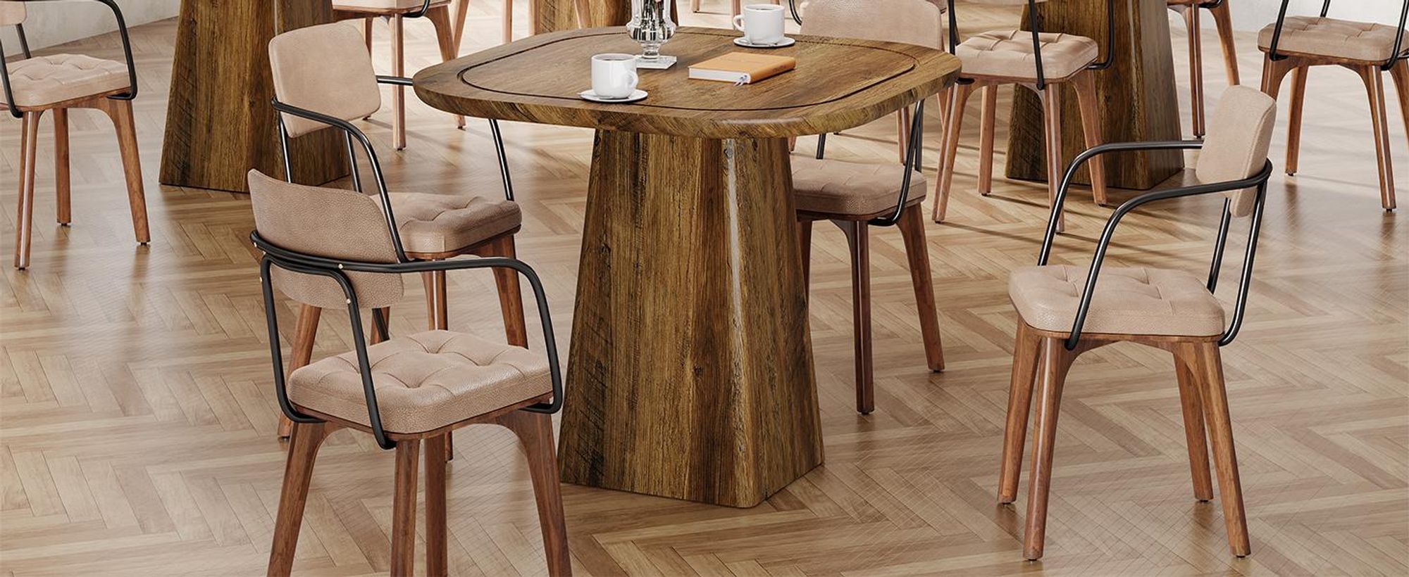 Tribesigns okrúhly jedálenský stôl pre 4 osoby, 80 cm, rustikálny jedálenský stôl s kovovým rámom, okrúhly kuchynský stôl do kuchyne, obývačky, jedálne, hnedý