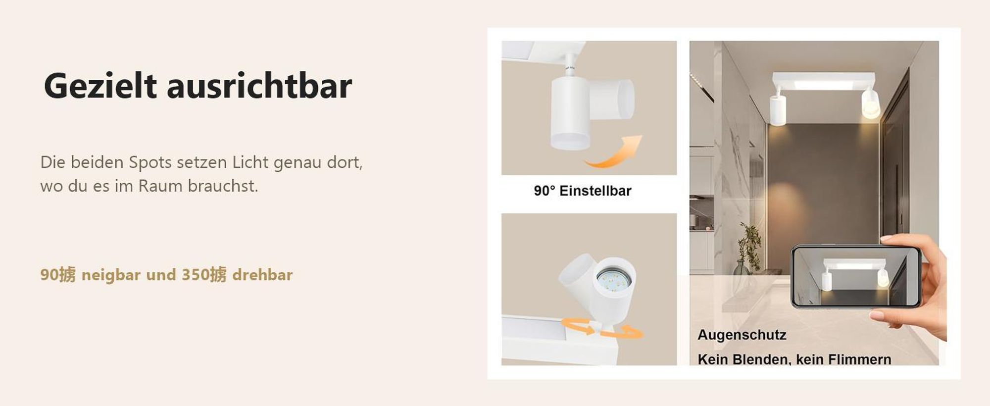 ZMH Deckenleuchte Led Deckenstrahler GU10 2 Flammig - Deckenlampe Weiß 3000k Warmweiß 20W Schlafzimmerlampe Schwenkbar 350° Deckenspot