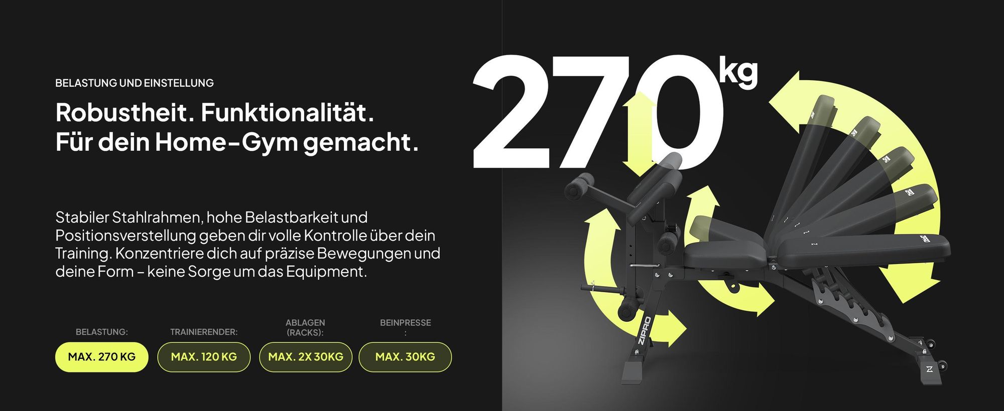 Zipro Hantelbank Set Superset – Mit Freistehendem Hantelständer Inkl. Curlpult & Beintrainer Verstellbare Schrägbank & Negativbank Bis 270kg Belastbar