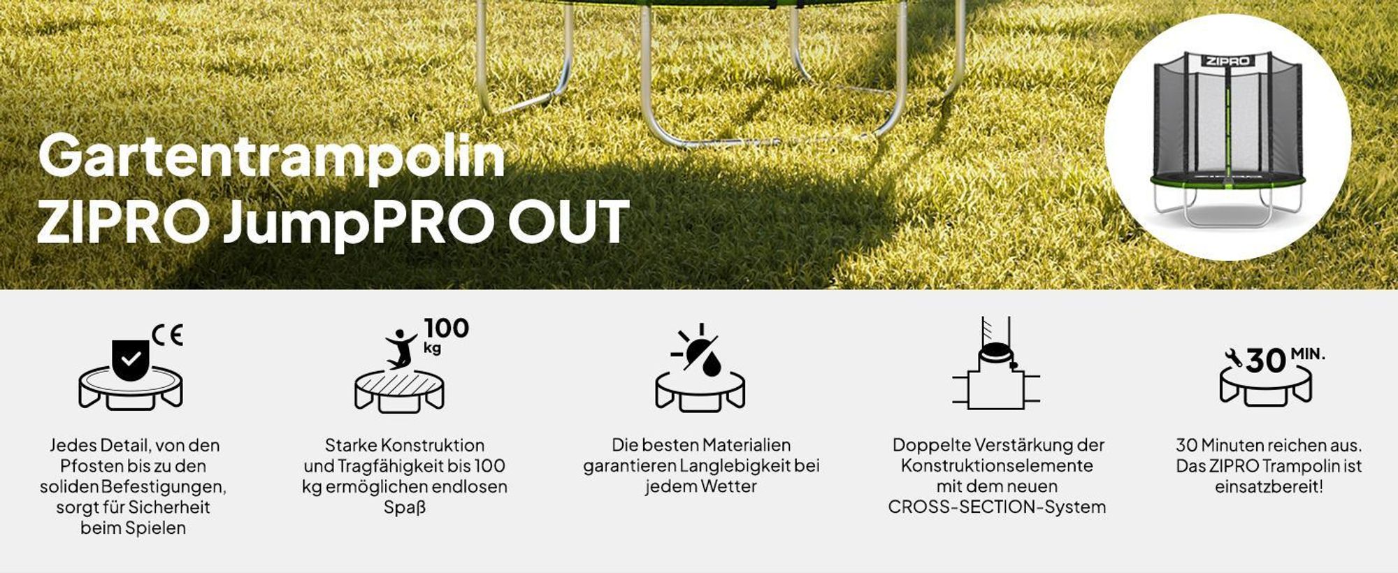 ZIPRO Trampolin Jump Pro Out | 6FT Ø 183 cm | Gartentrampolin Kindertrampolin Komplett-Set inkl. Außennetz, Randabdeckung, Outdoor, Grün