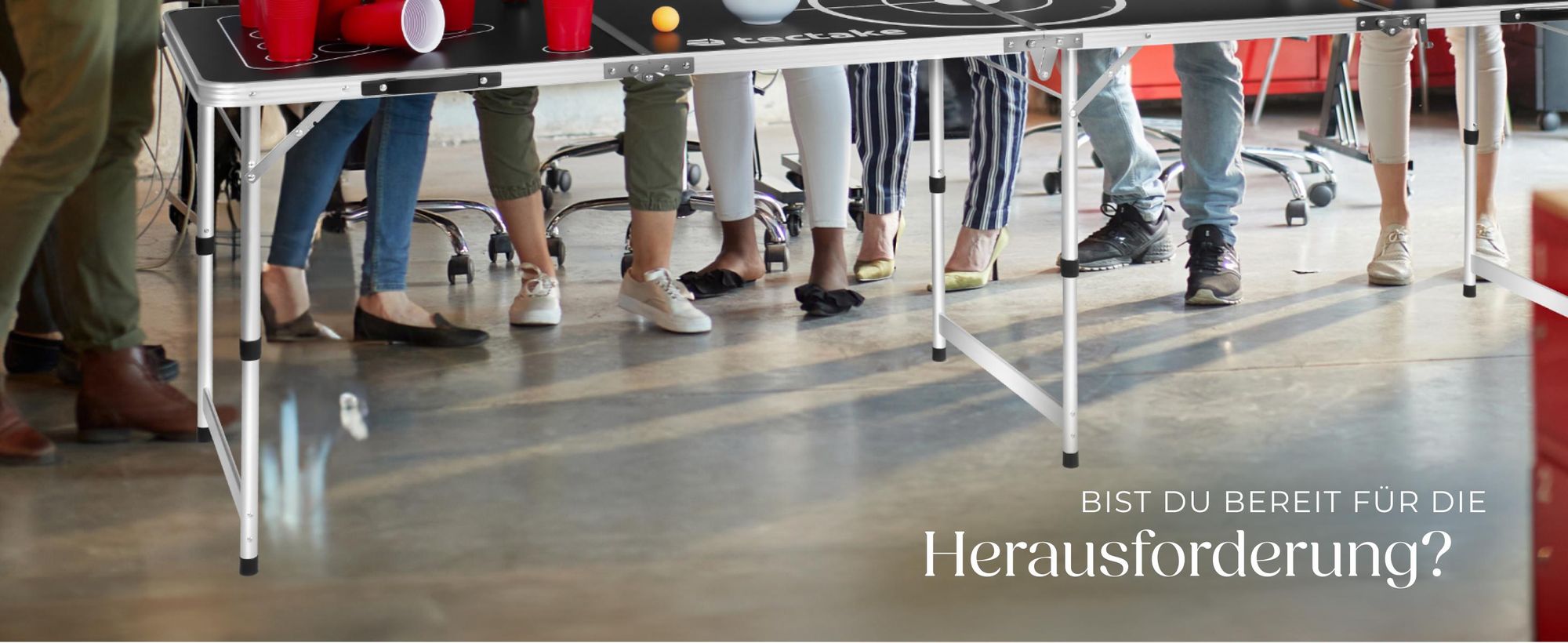 tectake® Aluminium Bierpongtisch Brew Battle klappbar inklusive 100 Bechern und 6 Bällen