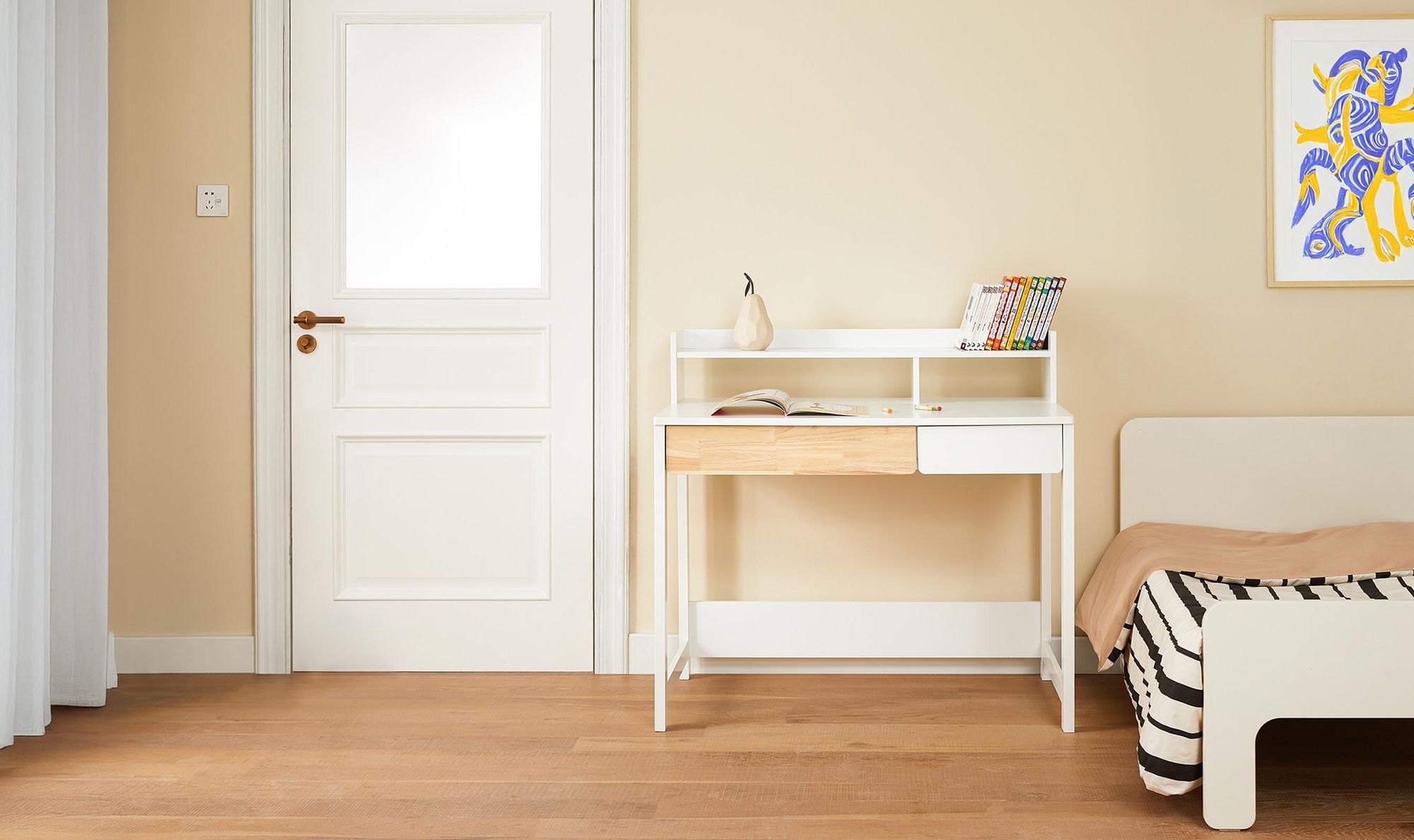 SoBuy Schreibtisch mit 2 Ablagen Computertisch Bürotisch Arbeitstisch für Homeoffice Eckschreibtisch Weiß BHT ca. 100x95x59cm FWT106-W