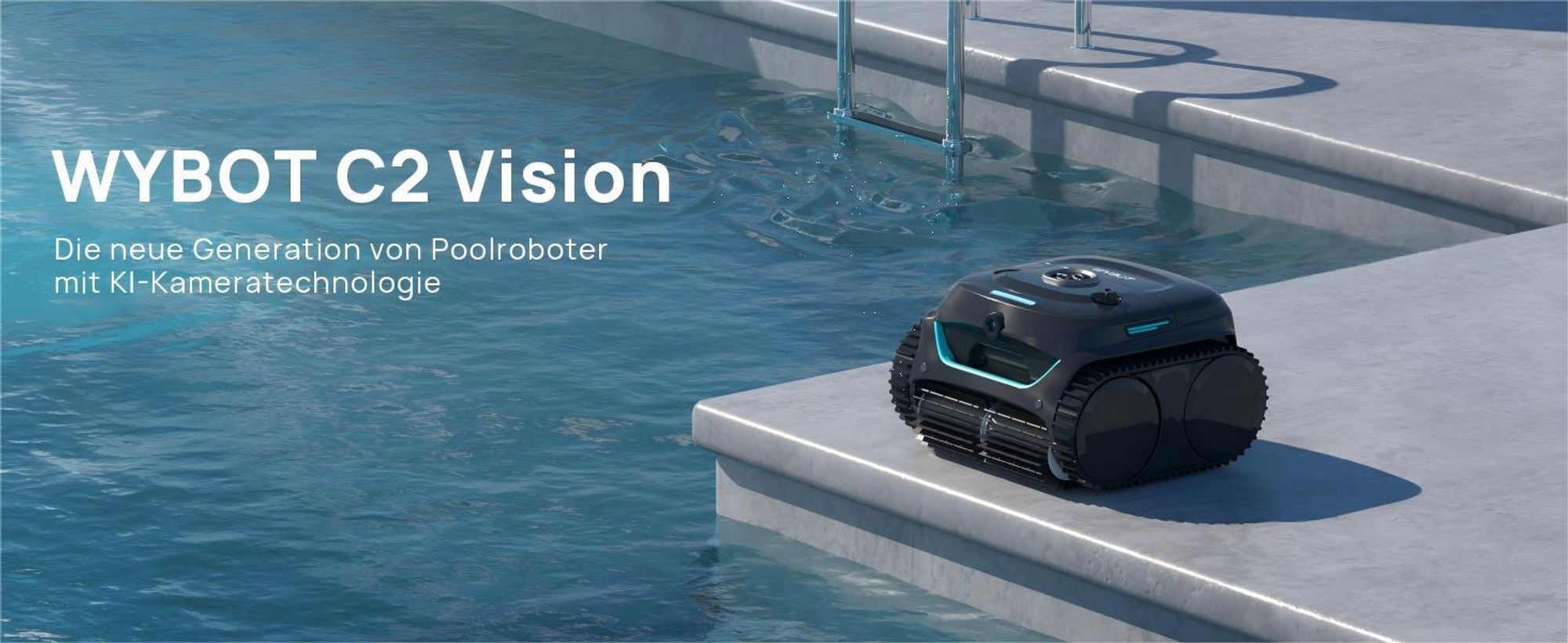 Wybot C2V, Roboter-Pool-Reiniger, Pool, Schwarz, Grün, Boden, Wand, Wasserlinie, Oberirdischer Pool/eingelassener Pool, 180 µm