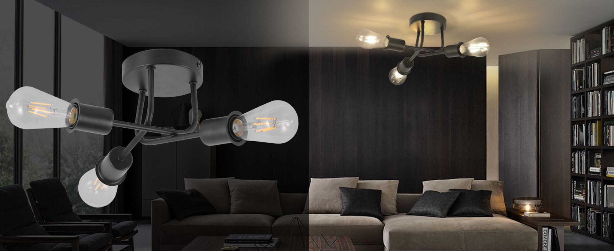 ZMH Deckenleuchte Vintage Deckenlampe Retro Schwarz 3 Flammig Wonhzimmerlampe Industrie E27 Rustikaler Stil für Wohnzimmer Schlafzimmer Esszimmer Küche Flur Bar ohne Leuchtmittel