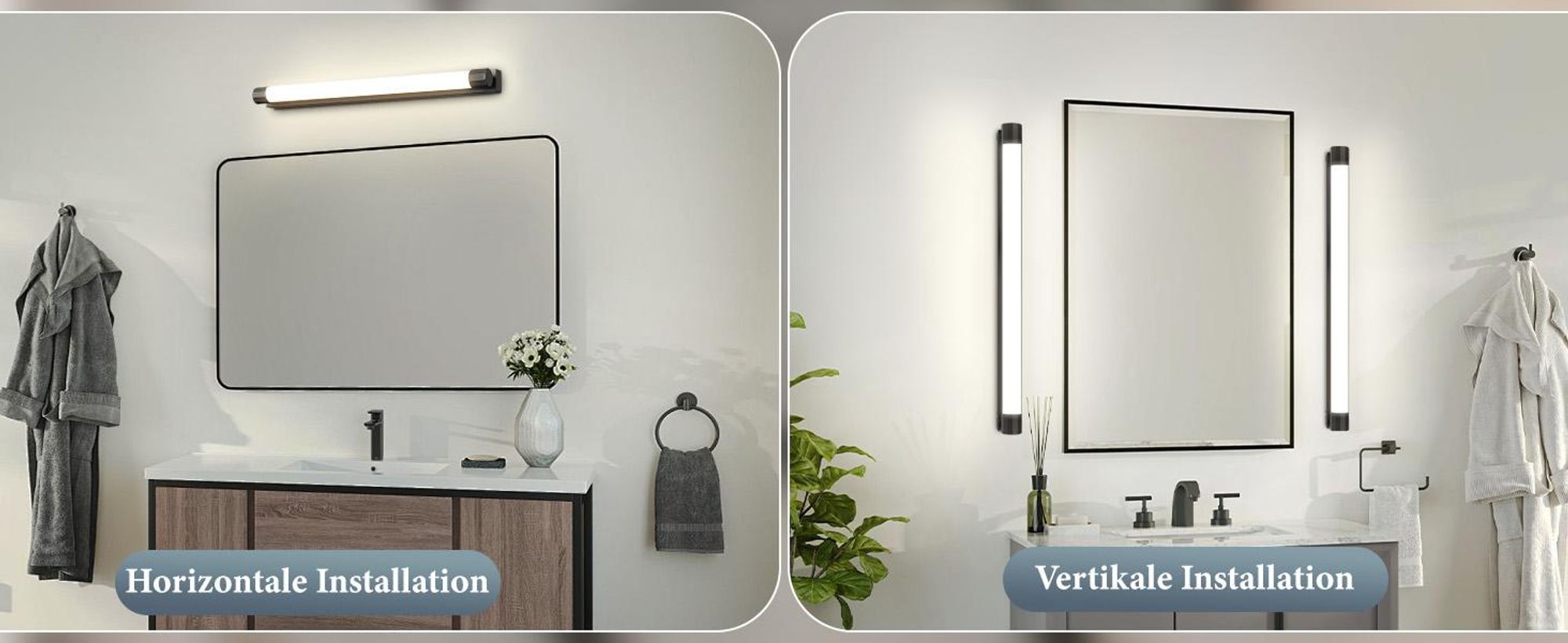 ZMH LED spiegelverlichting, badkamerspiegellamp, 50 cm, 10W, badkamerlamp, wandmontage, zwart, wandlamp voor badkamer, neutraal wit licht (4000K), moderne wandlamp voor badkamer, geschikt voor kelder