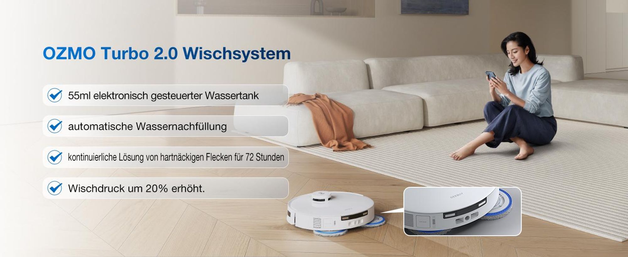 ECOVACS DEEBOT T30C PRO Omni Gen 2, Staubsauger Roboter 15400Pa, Saugroboter mit Wischfunktion, 70°C Heißwasser-Moppwäsche, Wischroboter Weiß