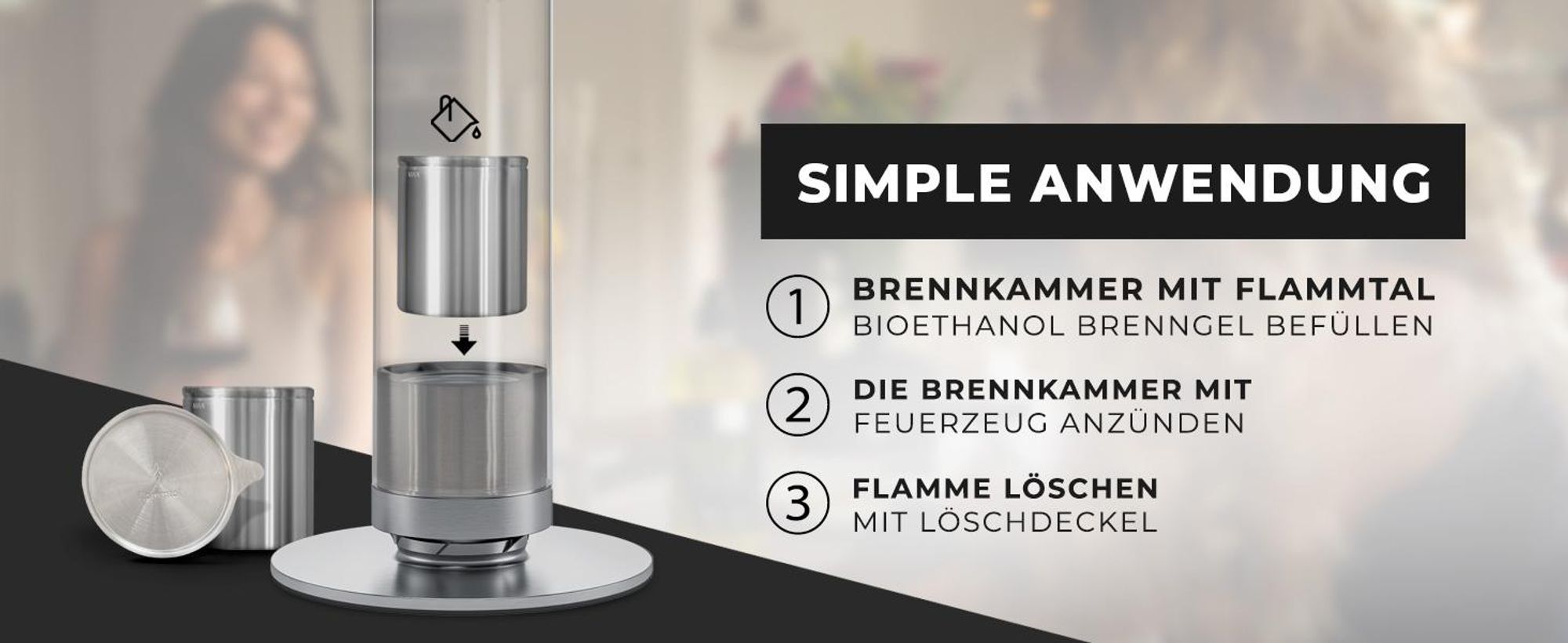 Flammtal [Das Original] Bioethanol Tischfeuer Helix 46 cm – XL Tischkamin mit Flammenwirbel – Patentiertes Design – Tischfeuer für Indoor & Outdoor