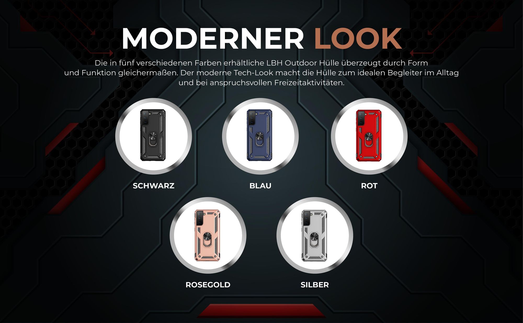 Armorhüllen in Schwarz, Blau, Rot, Rosegold und Silber für Samsung Galaxy S21 FE