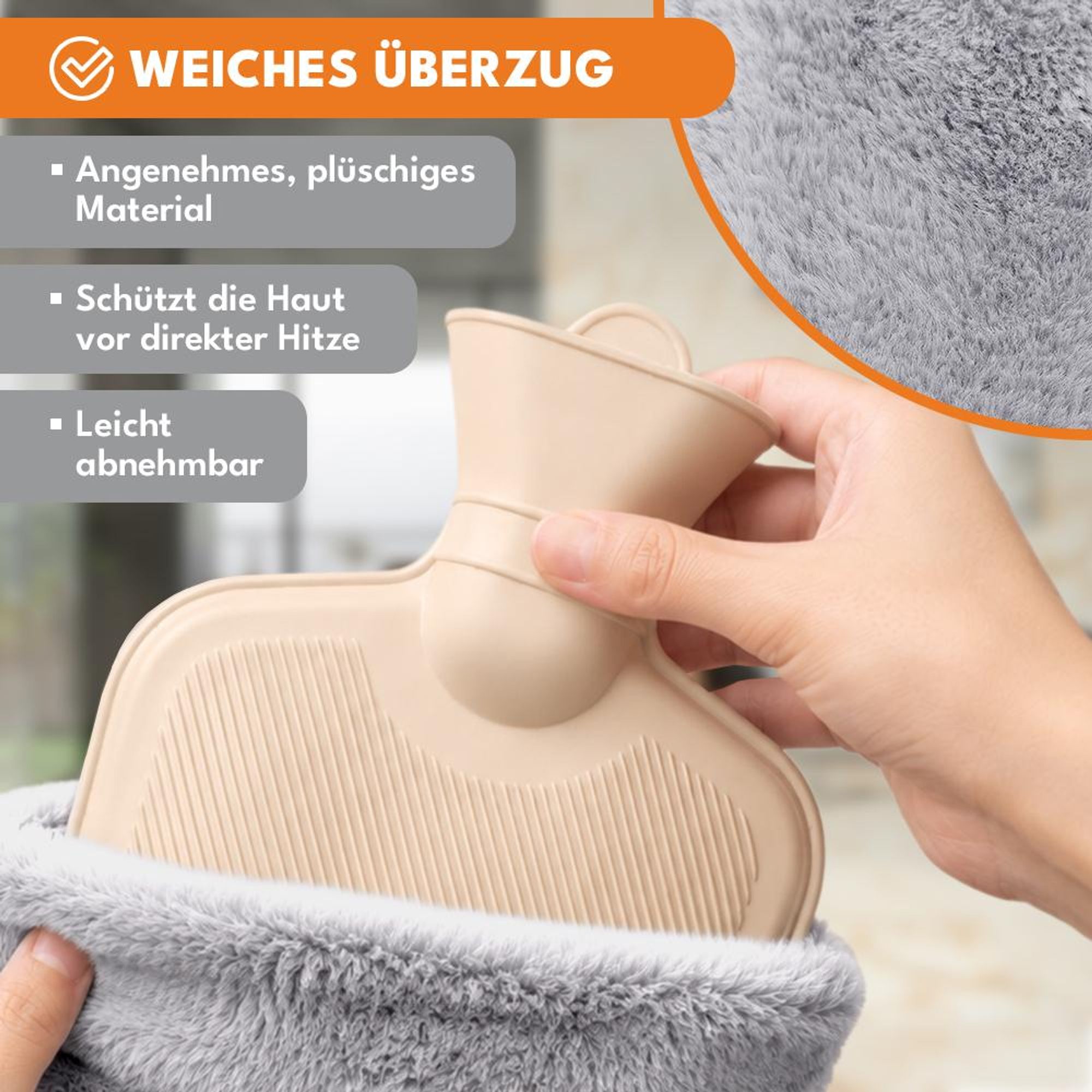 KRUMAD Wärmflasche mit Bezug 2L, Bettflasche aus Gummi mit weichem Fleecebezug, Wärmeflasche für Bett Sofa und Alltag, abnehmbarer Bezug