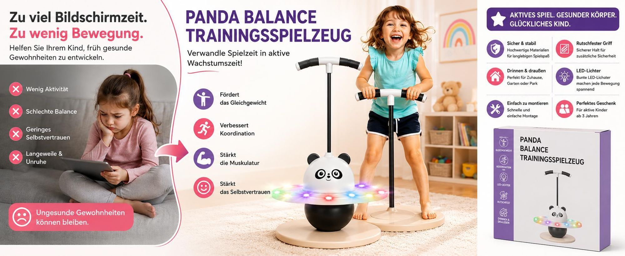 Hüpfendes Balancier Trainingsspielzeug mit LED-Leuchten, Balance Board für Kinder - HOPLINKA Schwarz