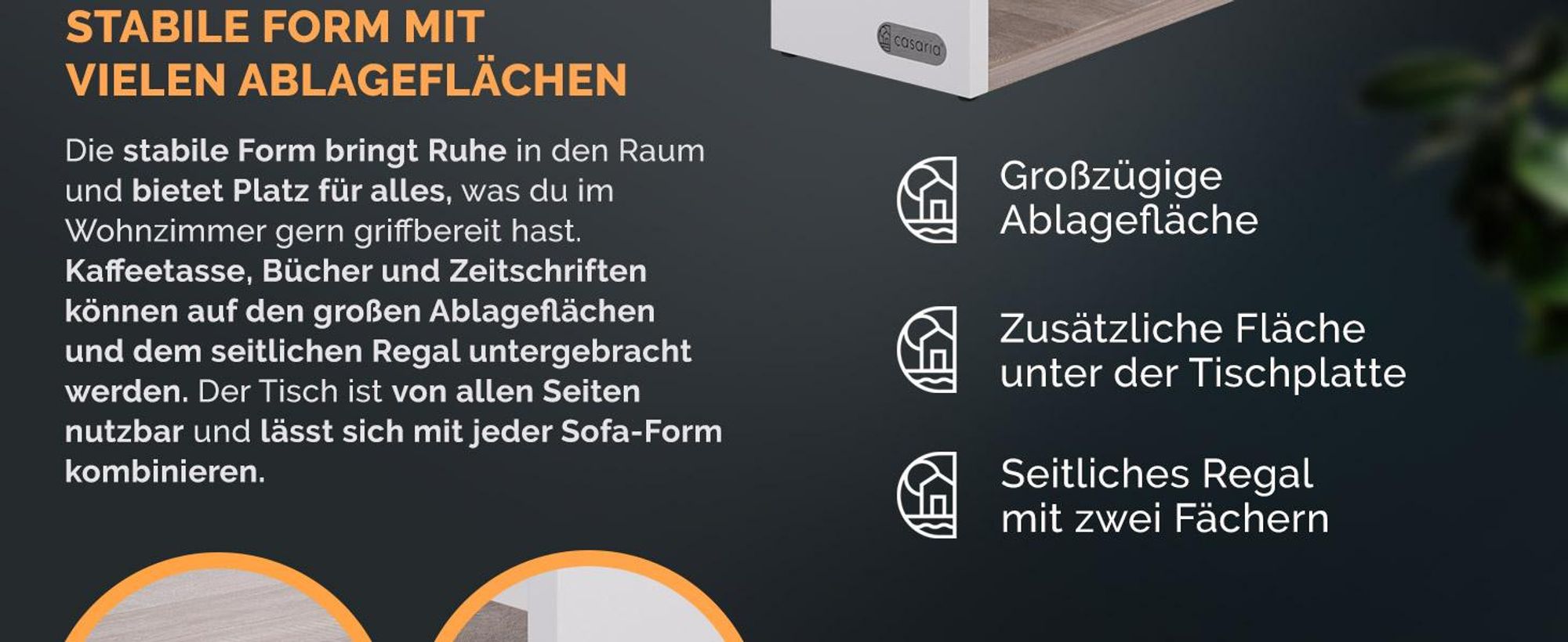 CASARIA Couchtisch mit Stauraum Weiß Eiche