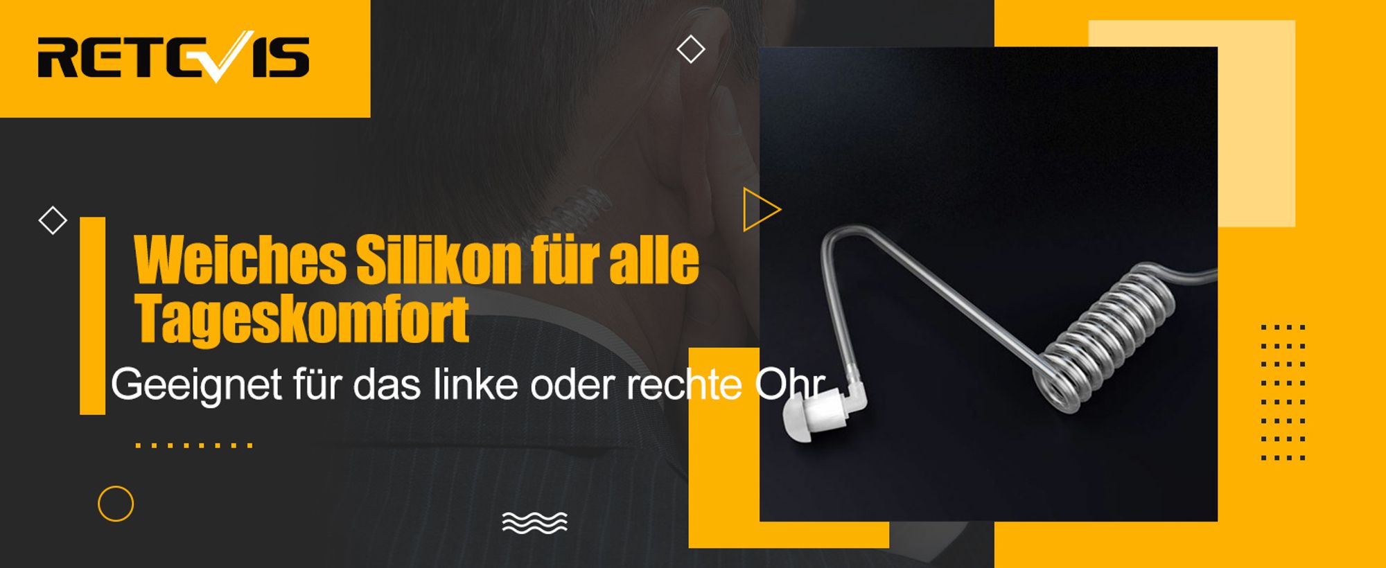 Retevis 1-pin 2,5-mm-Walkie-Talkie-Ohrhörer, Zwei-Wege-Radio-Headset mit Mikrofon, Funkgeräte Headset mit PTT kompatibel RB648 RT649 RT649P (2 Stück)