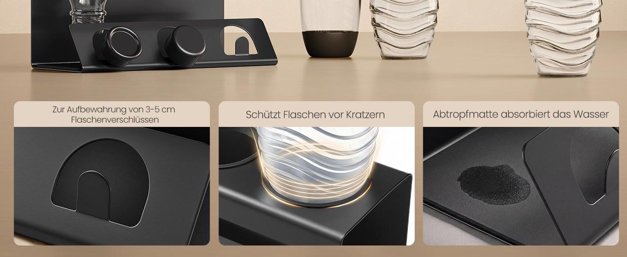 SONGMICS Flaschenhalter, für 3 Flaschen, Abtropfgestell flaschen, Stahl, schwarz