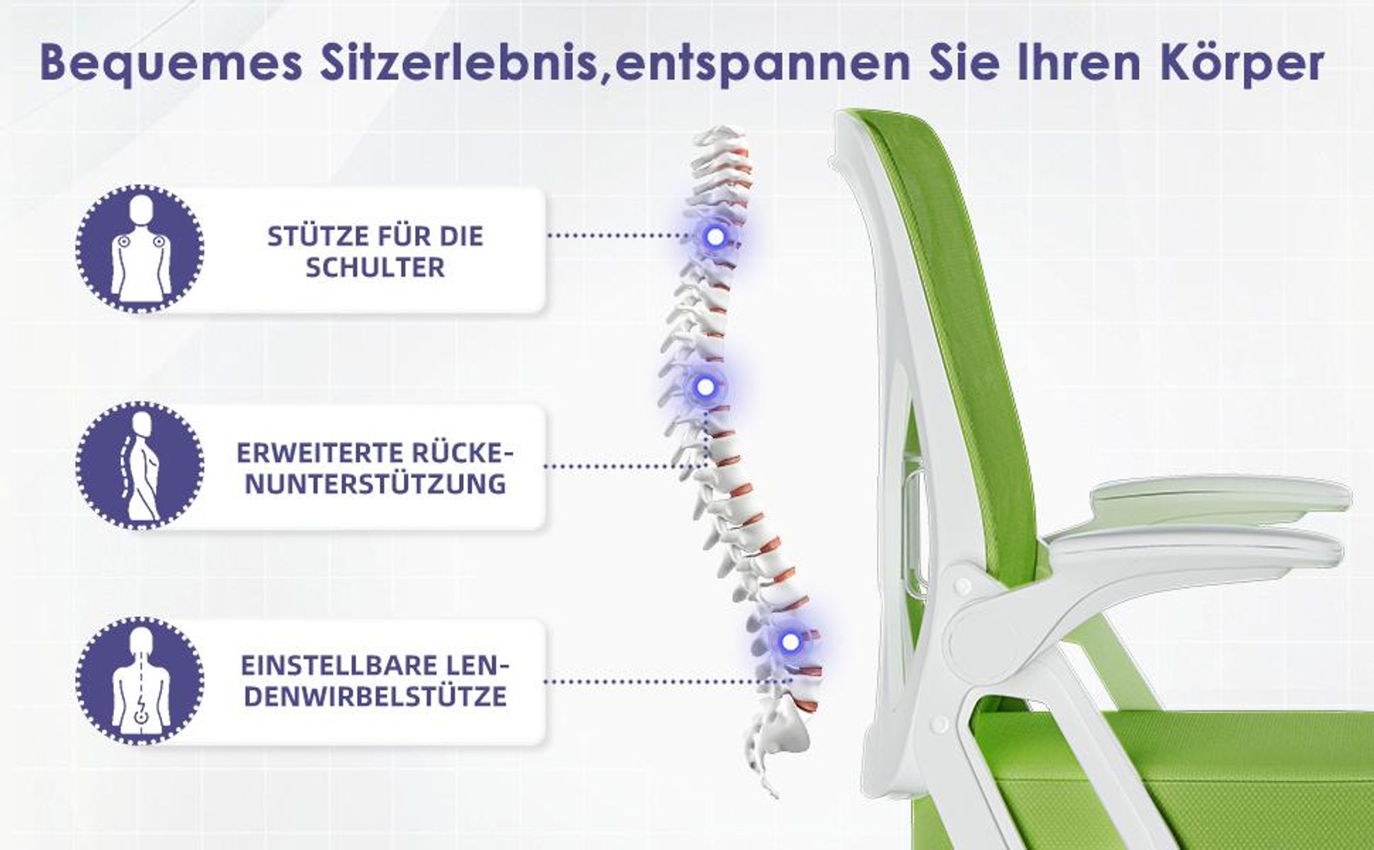 Hiazurm Bürostuhl, Schreibtischstuhl, bürostuhl ergonomisch mit Verstellbaren Armlehnen, höhenverstellbar,S-förmige Lendenstütze,Chefsessel 150kg